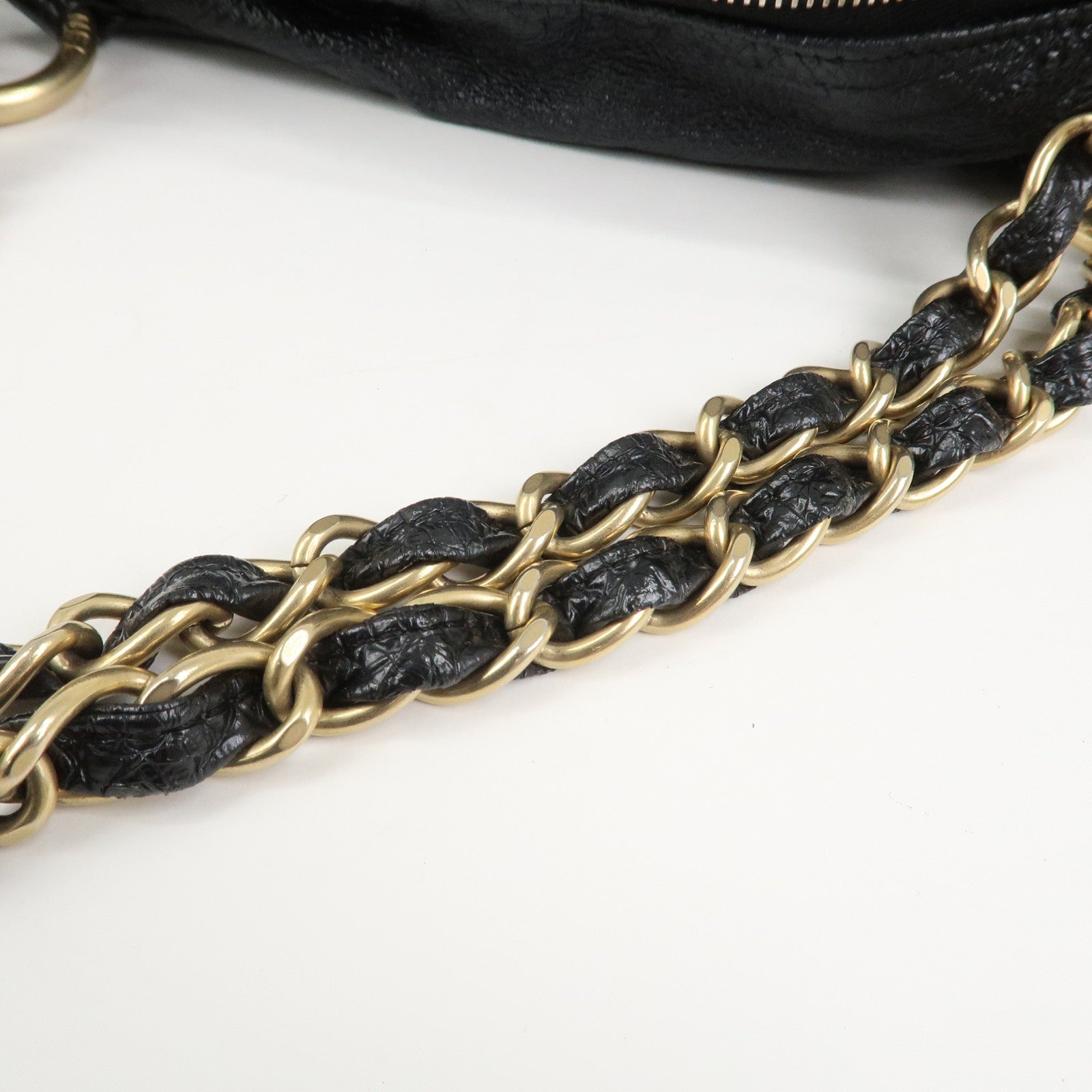CHANEL Leather Chain Shoulder Bag Hand Bag Black Gold