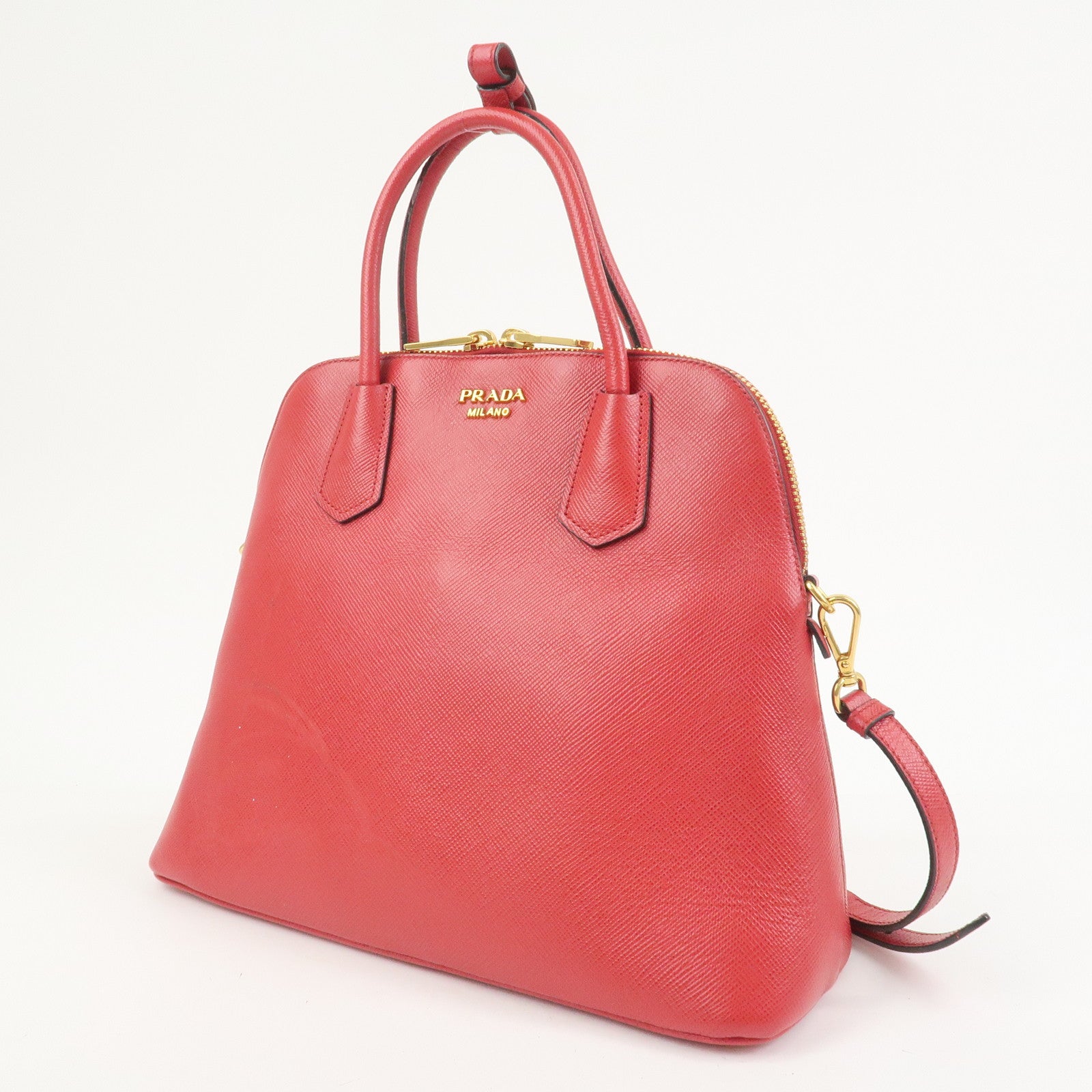 PRADA Logo Saffiano Leather 2Way Hand Bag Shoulder Bag Red BL0907