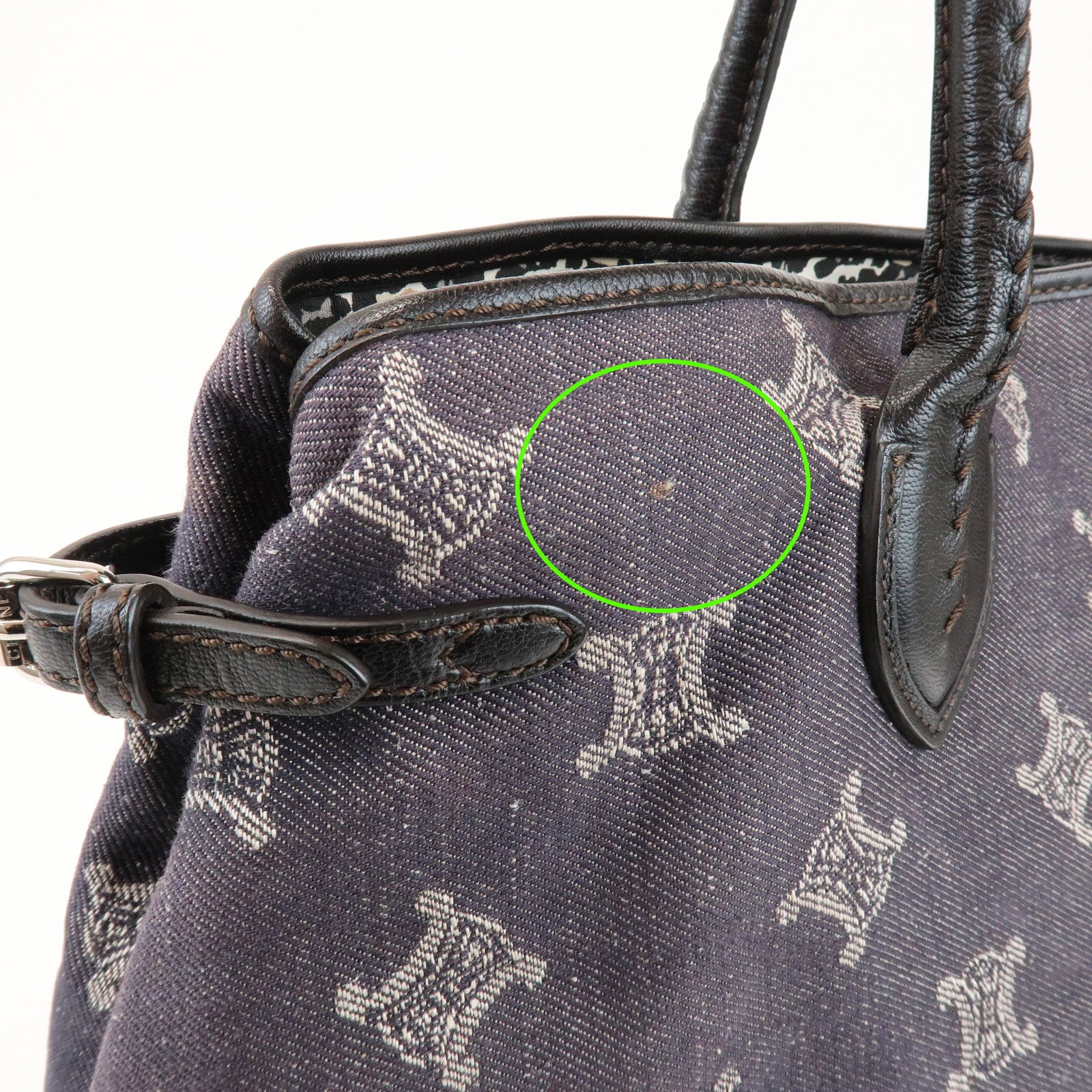 CELINE Macadam Logo Canvas Leather Shoulder Bag Hand Bag Navy