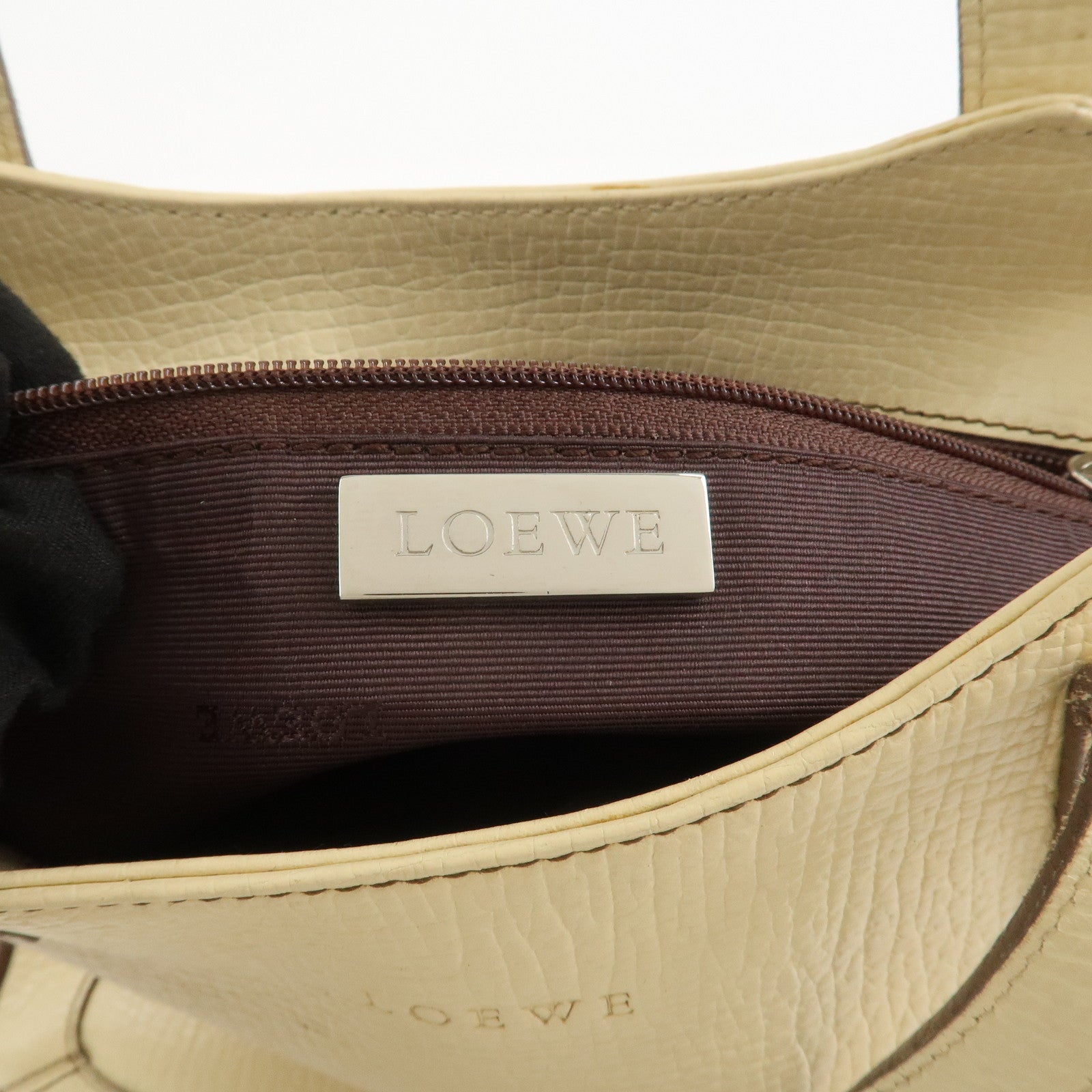 LOEWE Logo Leather Hand Bag Ivory