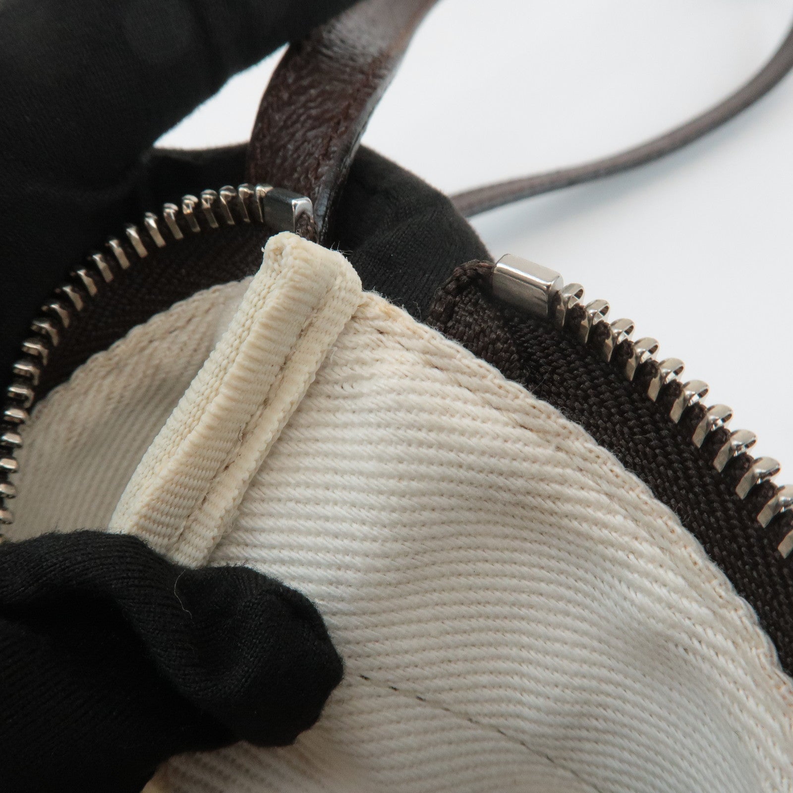 BVLGARI Logo Mania Canvas Leather Shoulder Bag Beige Brown Used