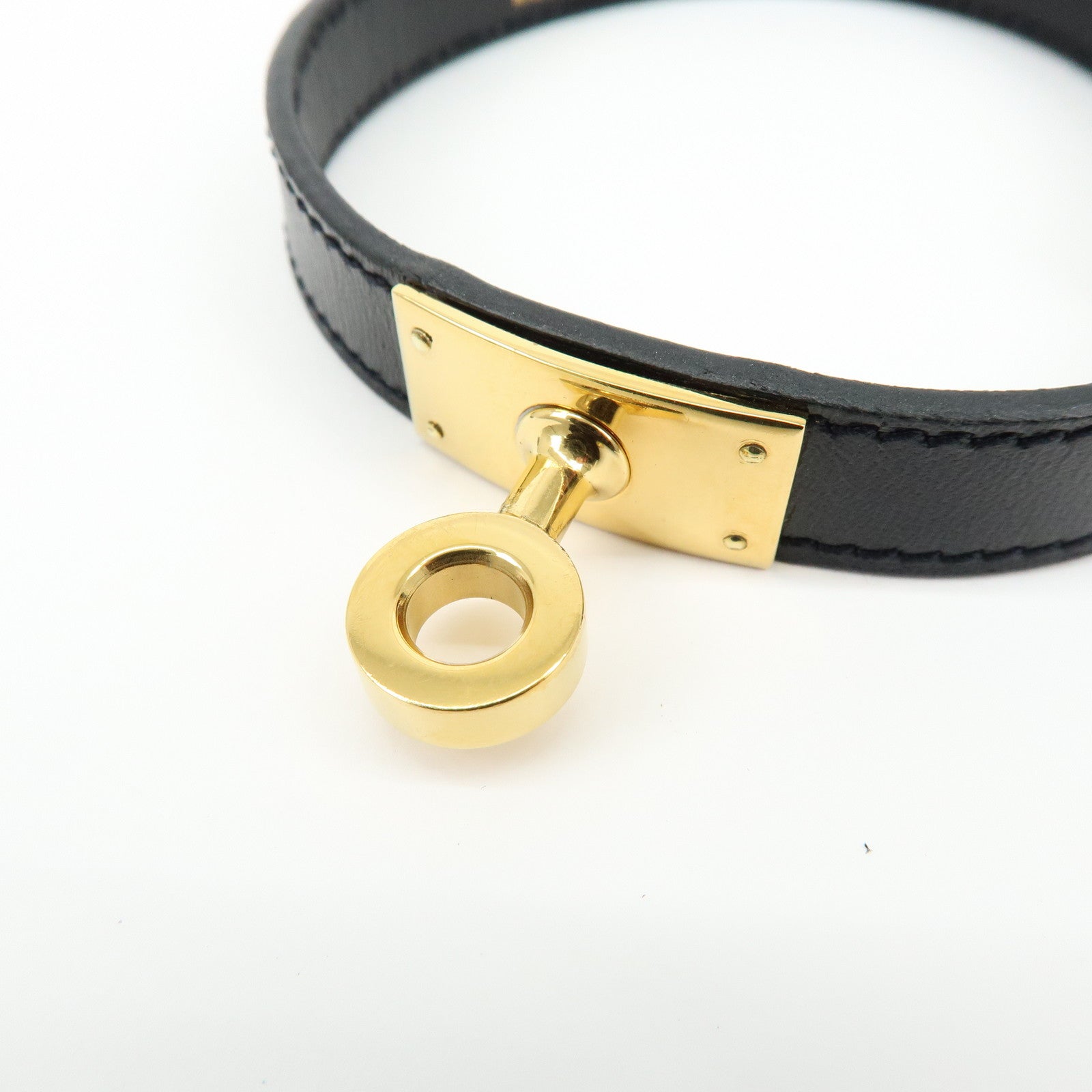 HERMES Kelly Double Tour Leather □F Stamped Bracelet Black