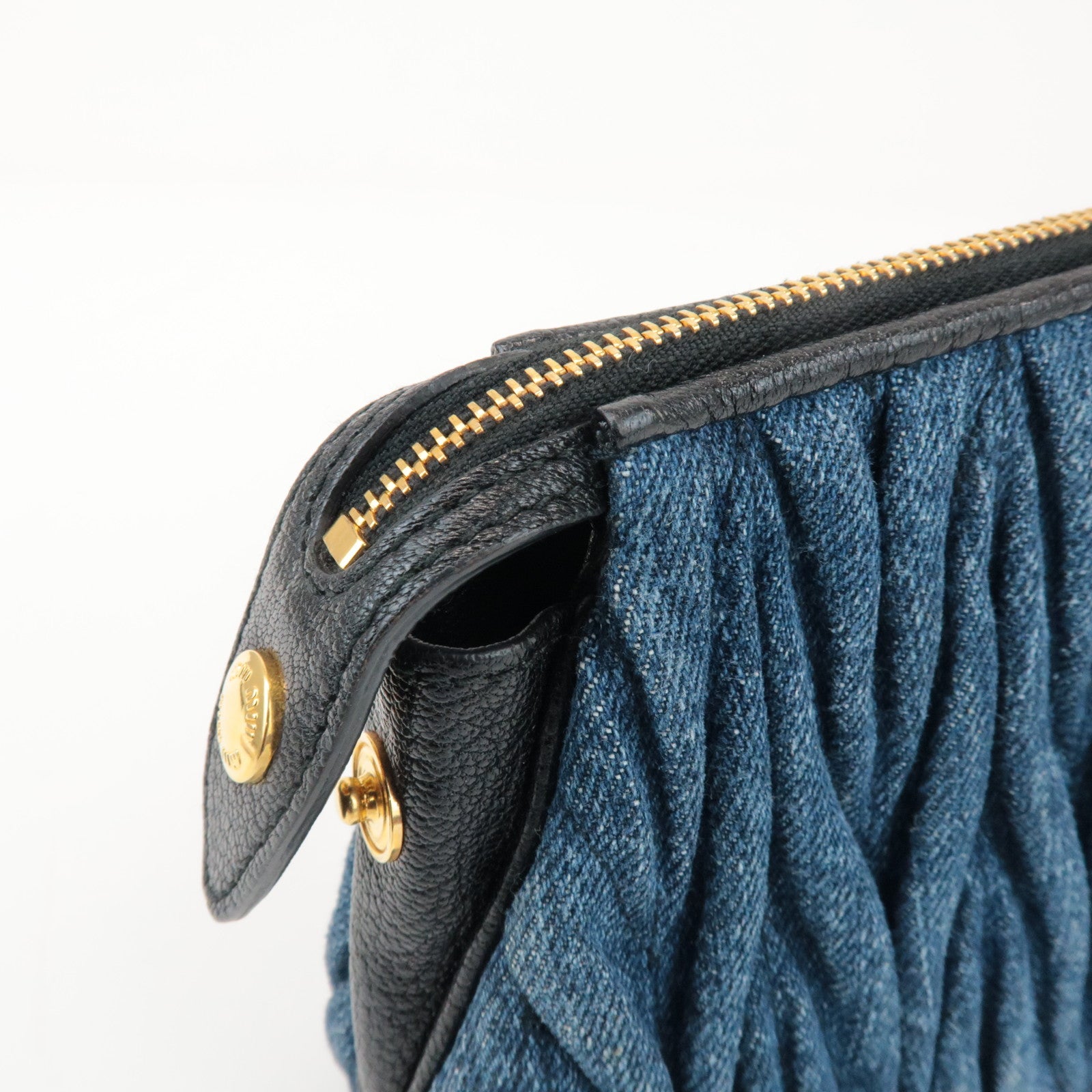 MIU MIU Matelasse Denim Leather Clutch Bag Wrist Bag Blue 5NE001
