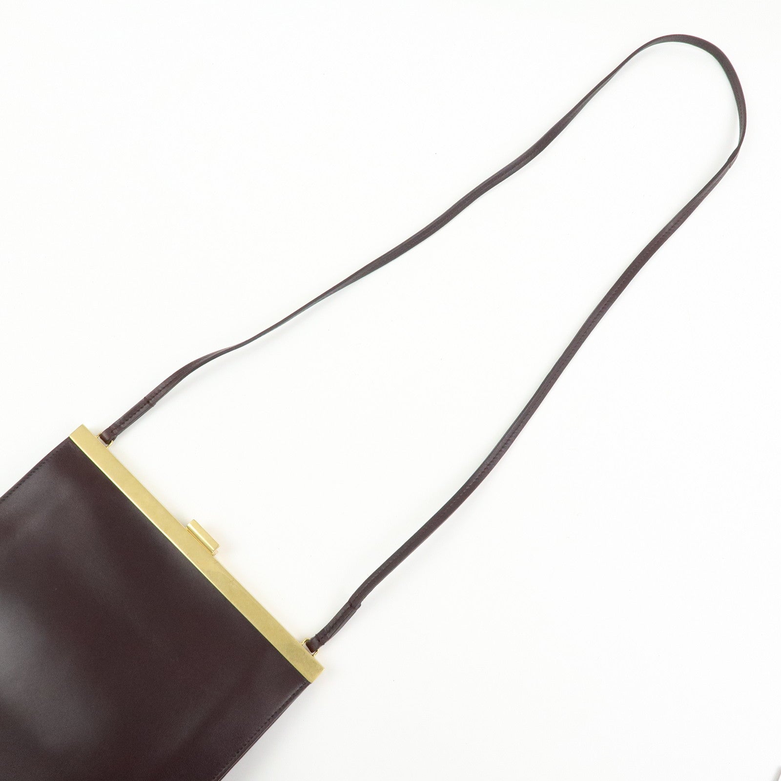 CELINE Leather Mini Clasp Shoulder Bag Dark Brown 181053ASG