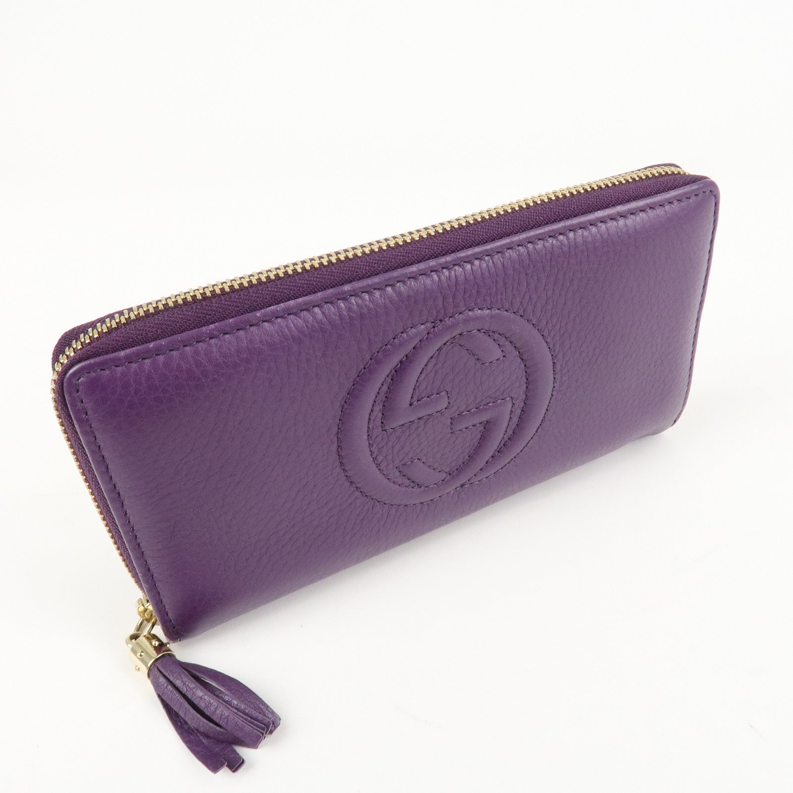 GUCCI SOHO Leather Zip Around Long Wallet Purple Used