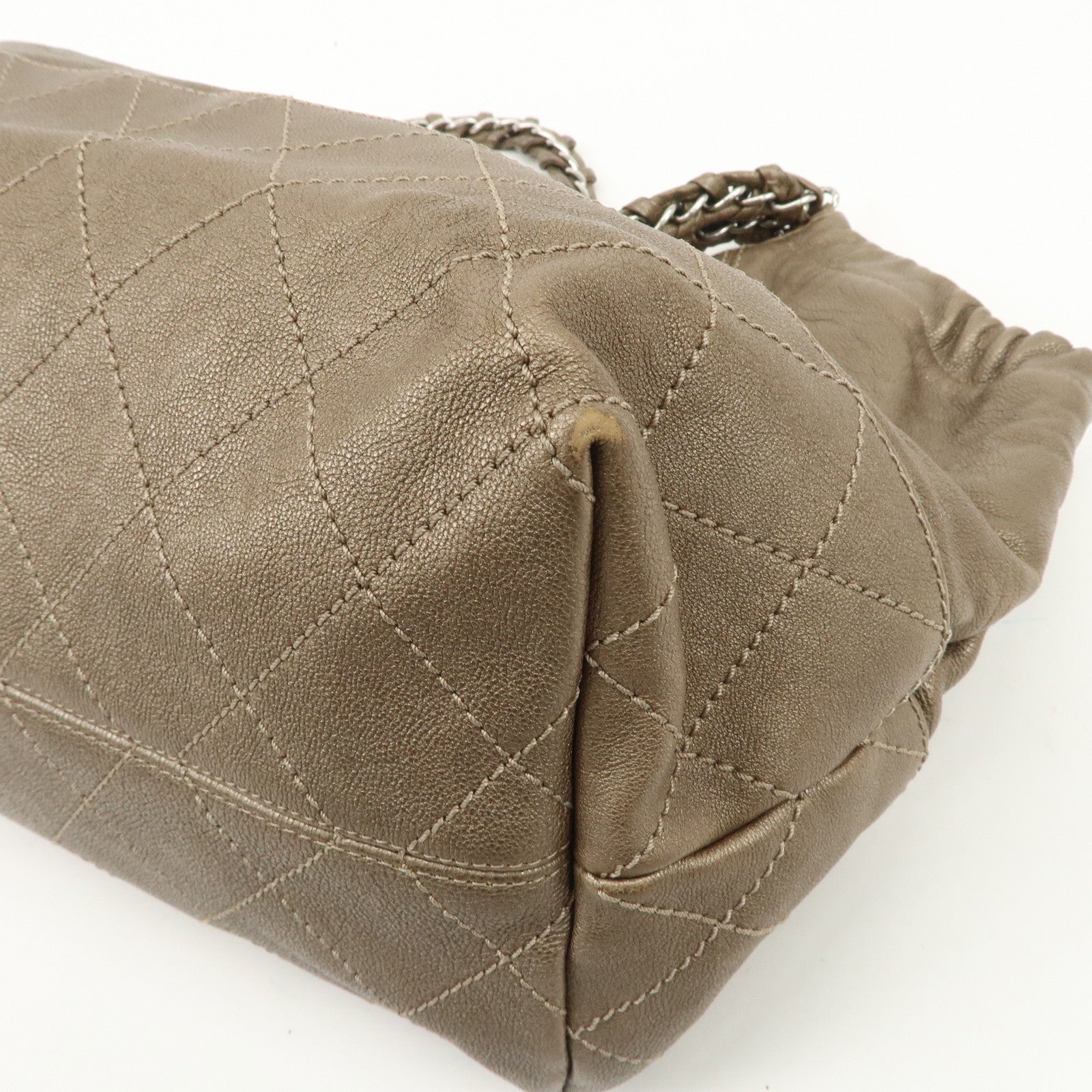 CHANEL COCO Cabas Matelasse Leather Chain Shoulder Bag Brown A33986 Used