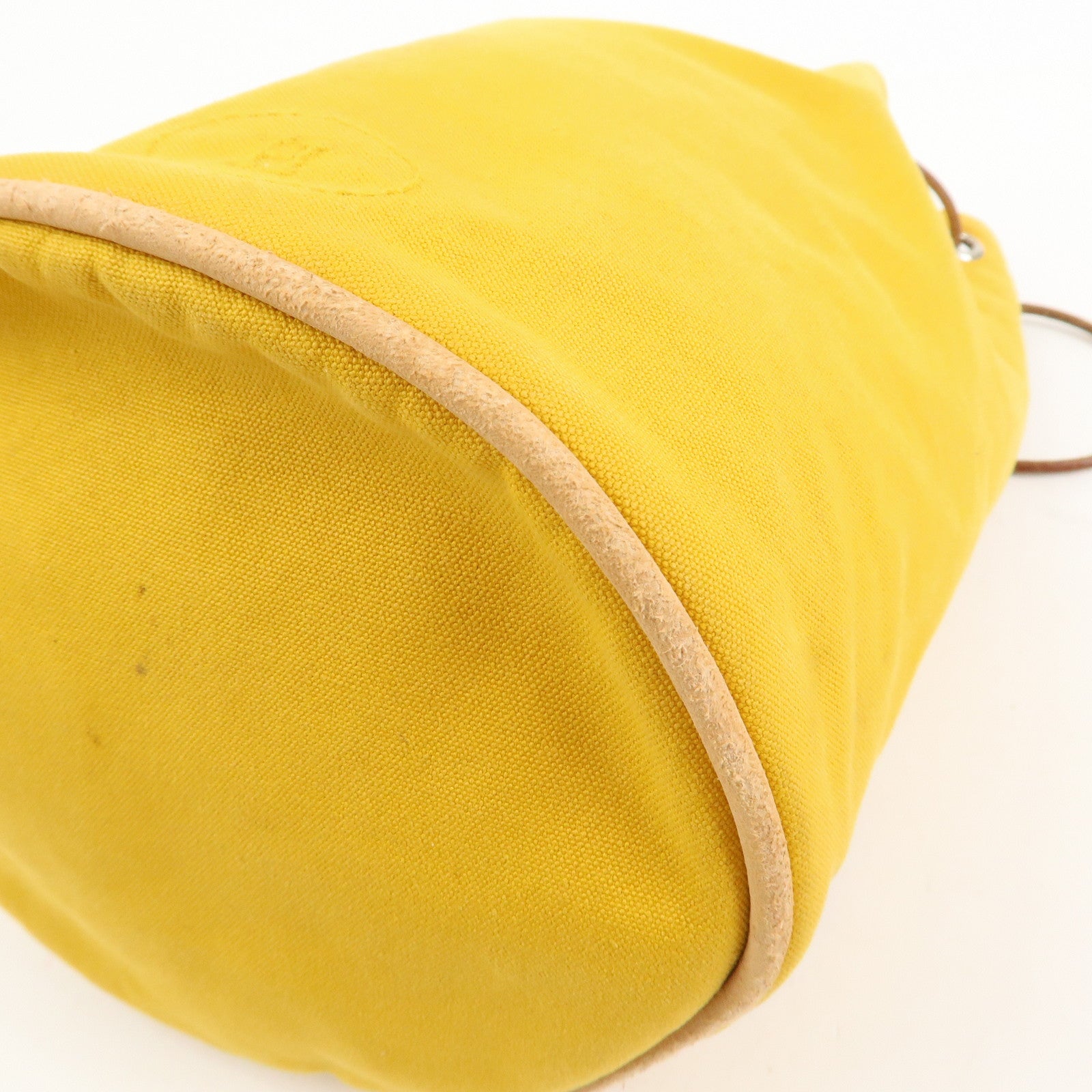 HERMES Canvas Leather Porochon Mimil PM Drawstring Backpack Yellow