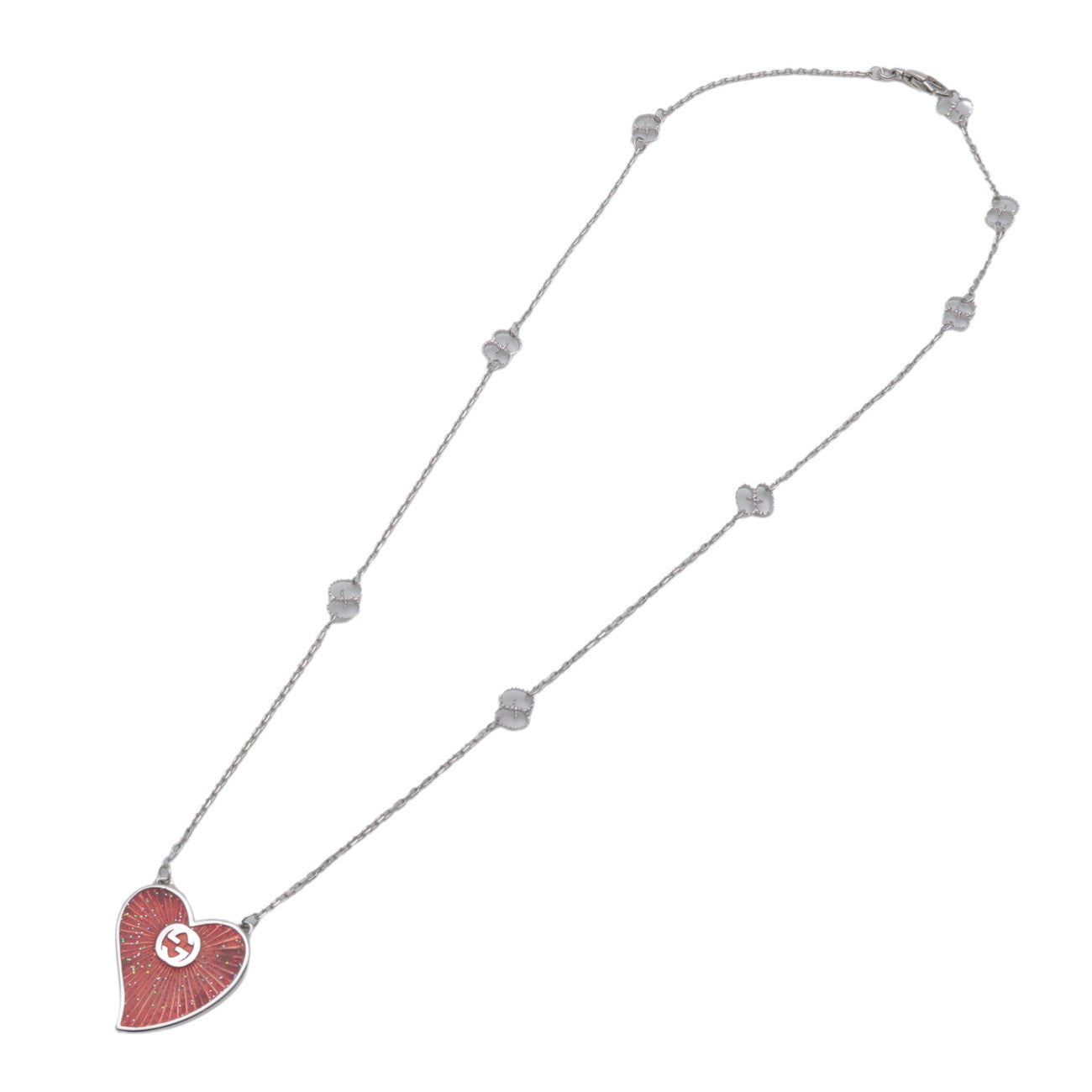 GUCCI Interlocking G Chain Necklace Heart Motif SV925 Silver