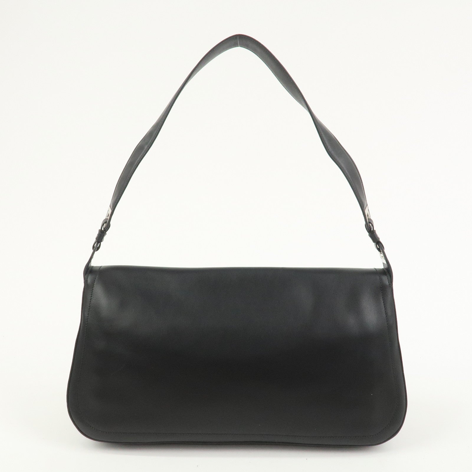 Ferragamo Gancini Logo Leather Shoulder Bag Hand Bag Black