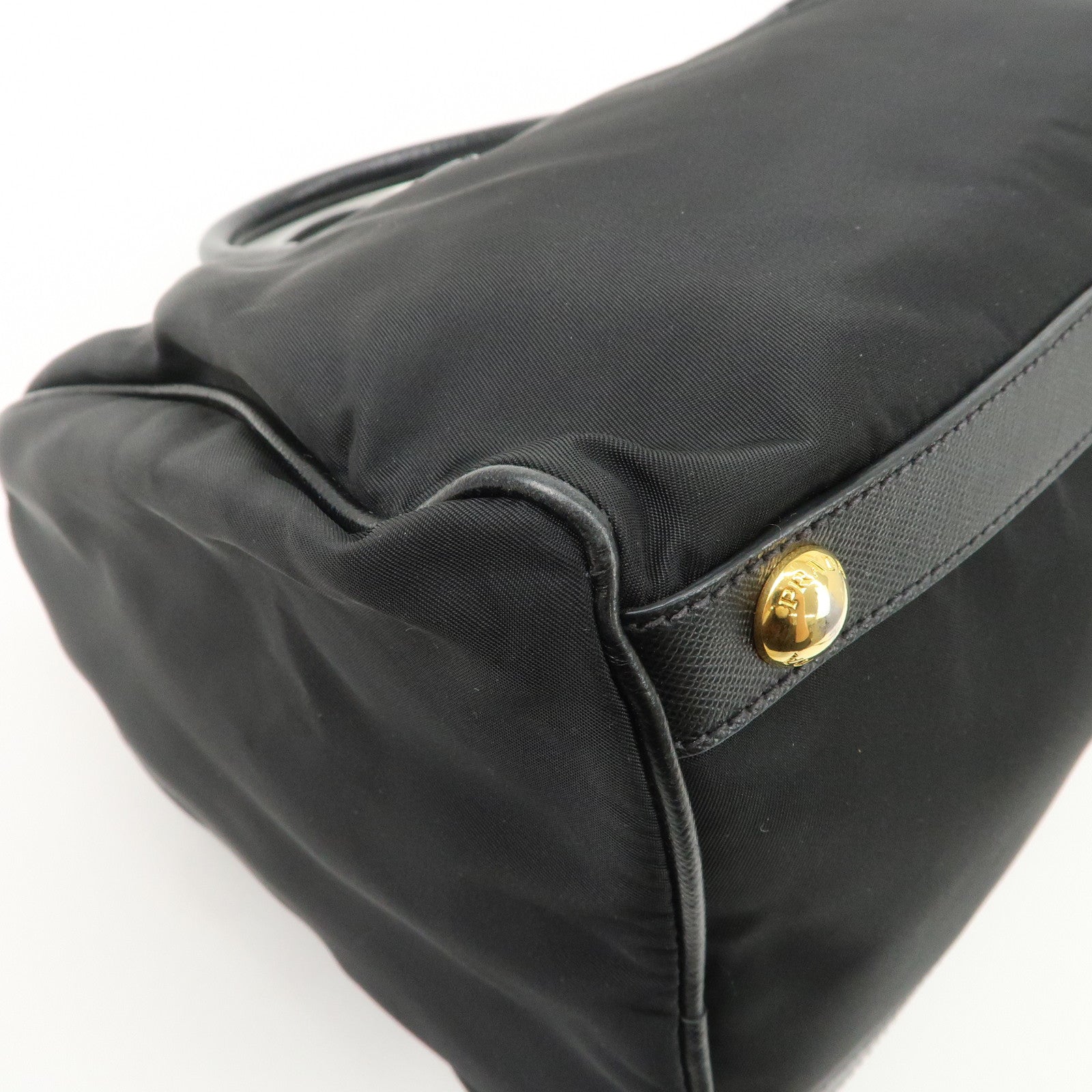 PPRADA Logo Nylon Leather Boston Bag Hand Bag Black Gold HDW Used