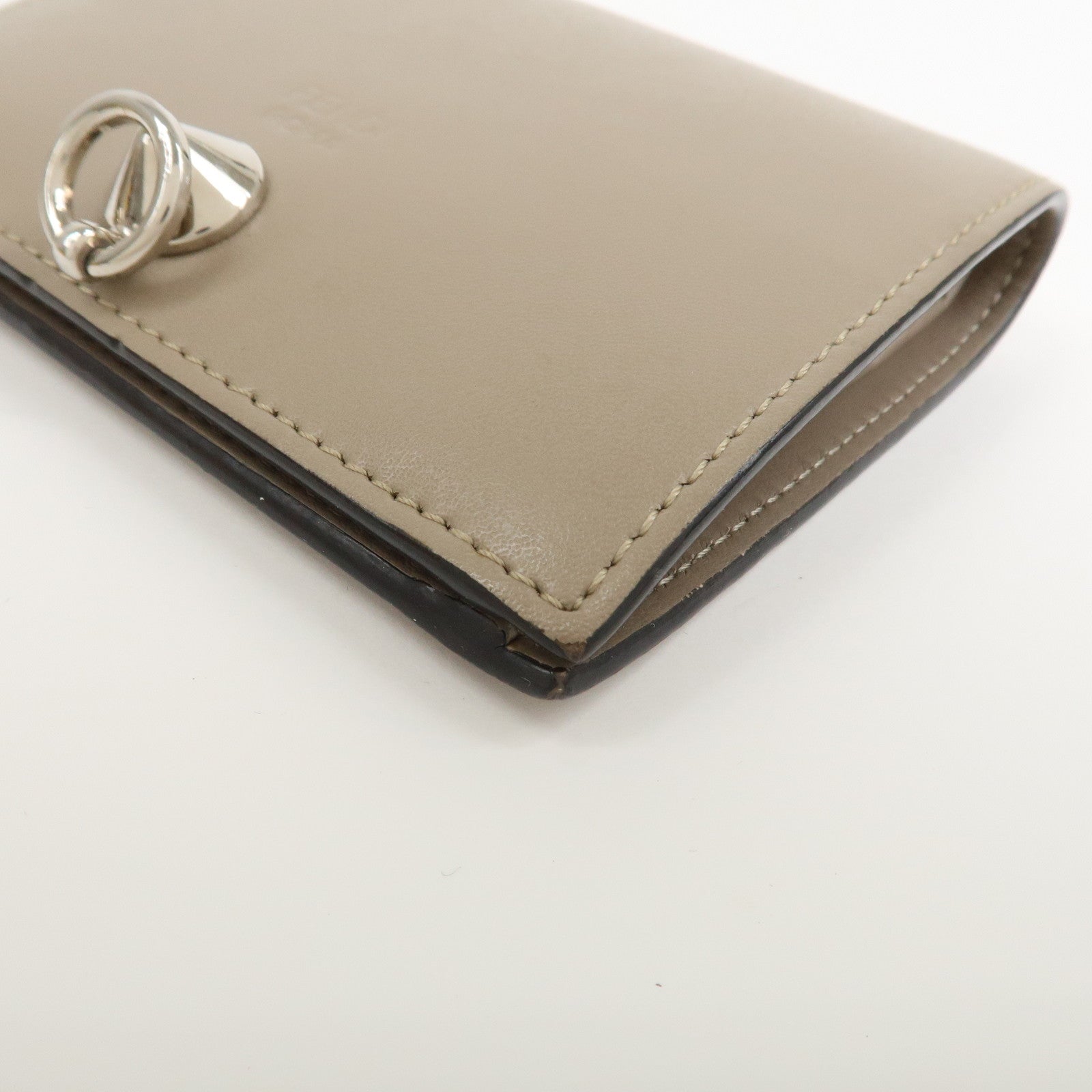 FENDI Leather Bi-fold Compact Wallet Brown 8M0387