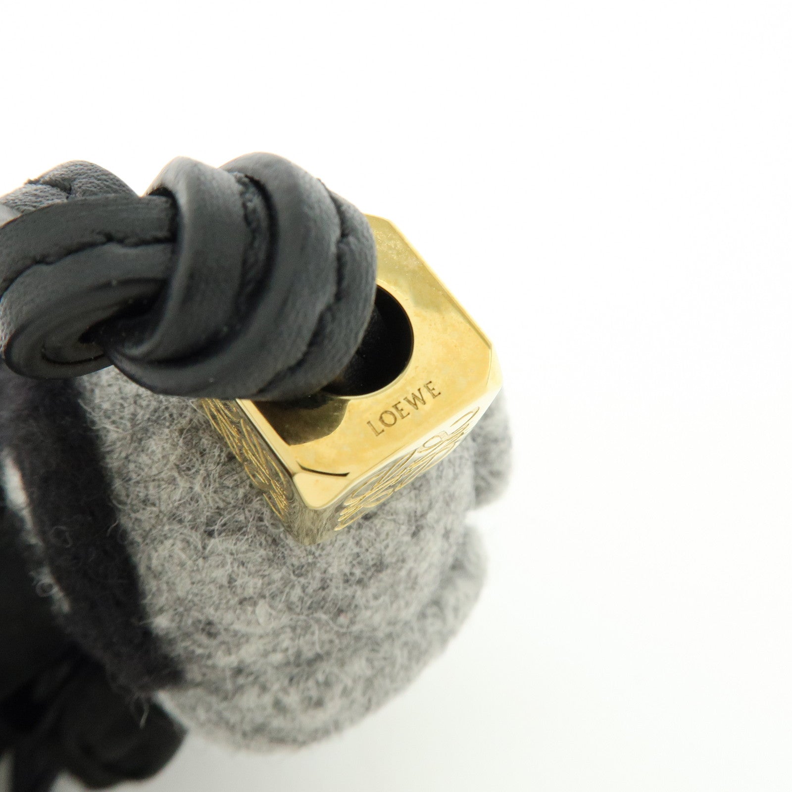 LOEWE Owl Motif Felt Calf Leather Bag Charm Key Holder Gray Black