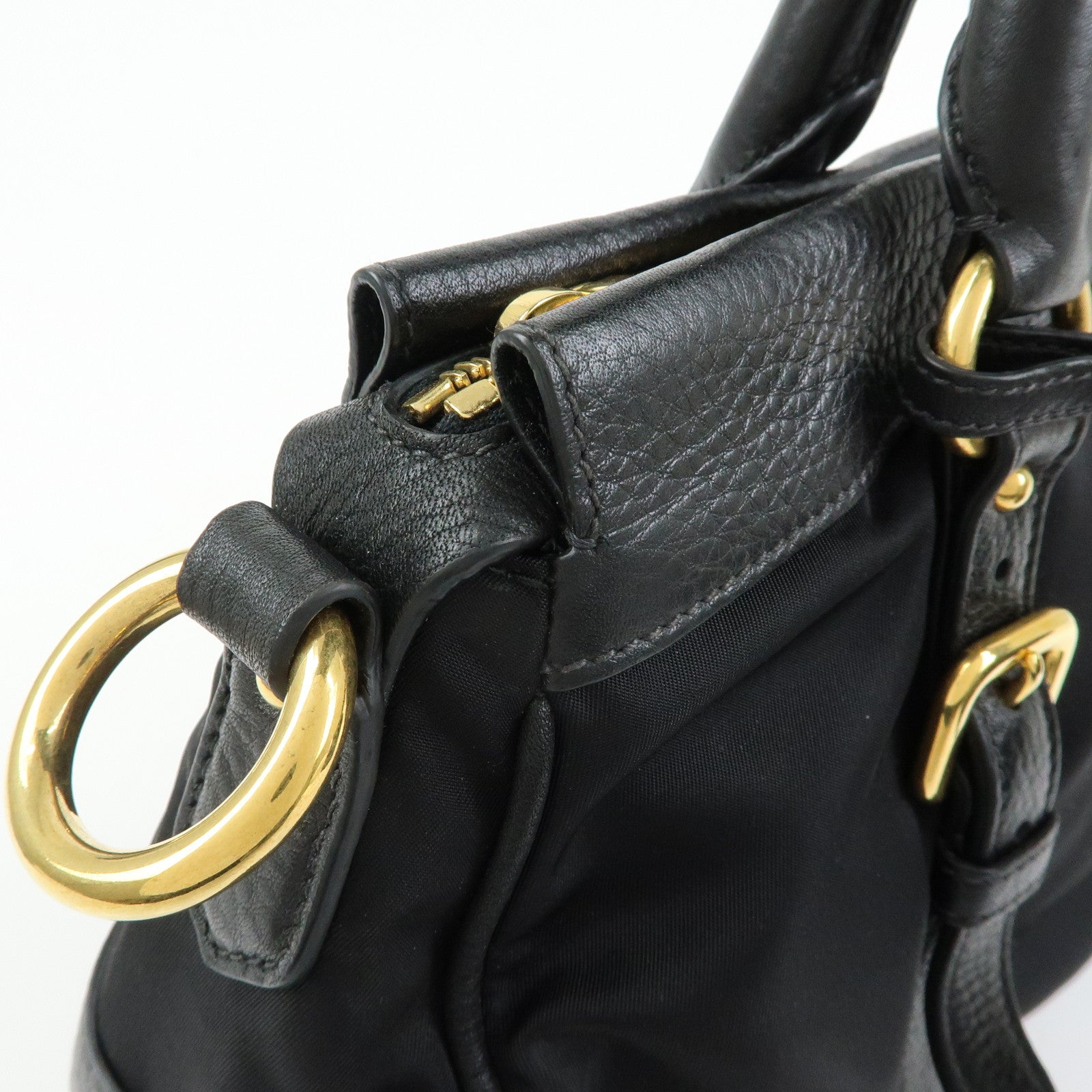 PRADA Nylon Leather 2Way Bag Hand Bag Shoulder Bag Black BT2032