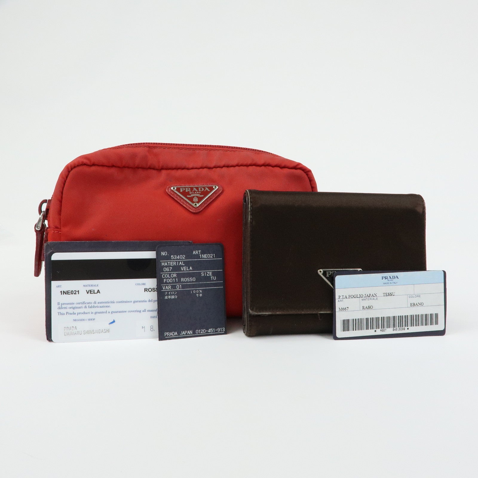 PRADA Triangle Logo Set of 3 Wallet Pouch Black Brown Red