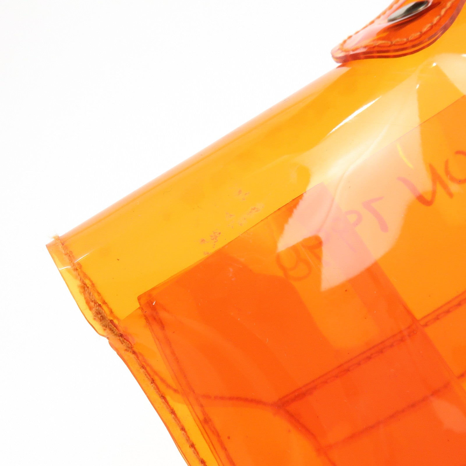 HERMES Kelly Vinyl Hand Bag Clear Orange