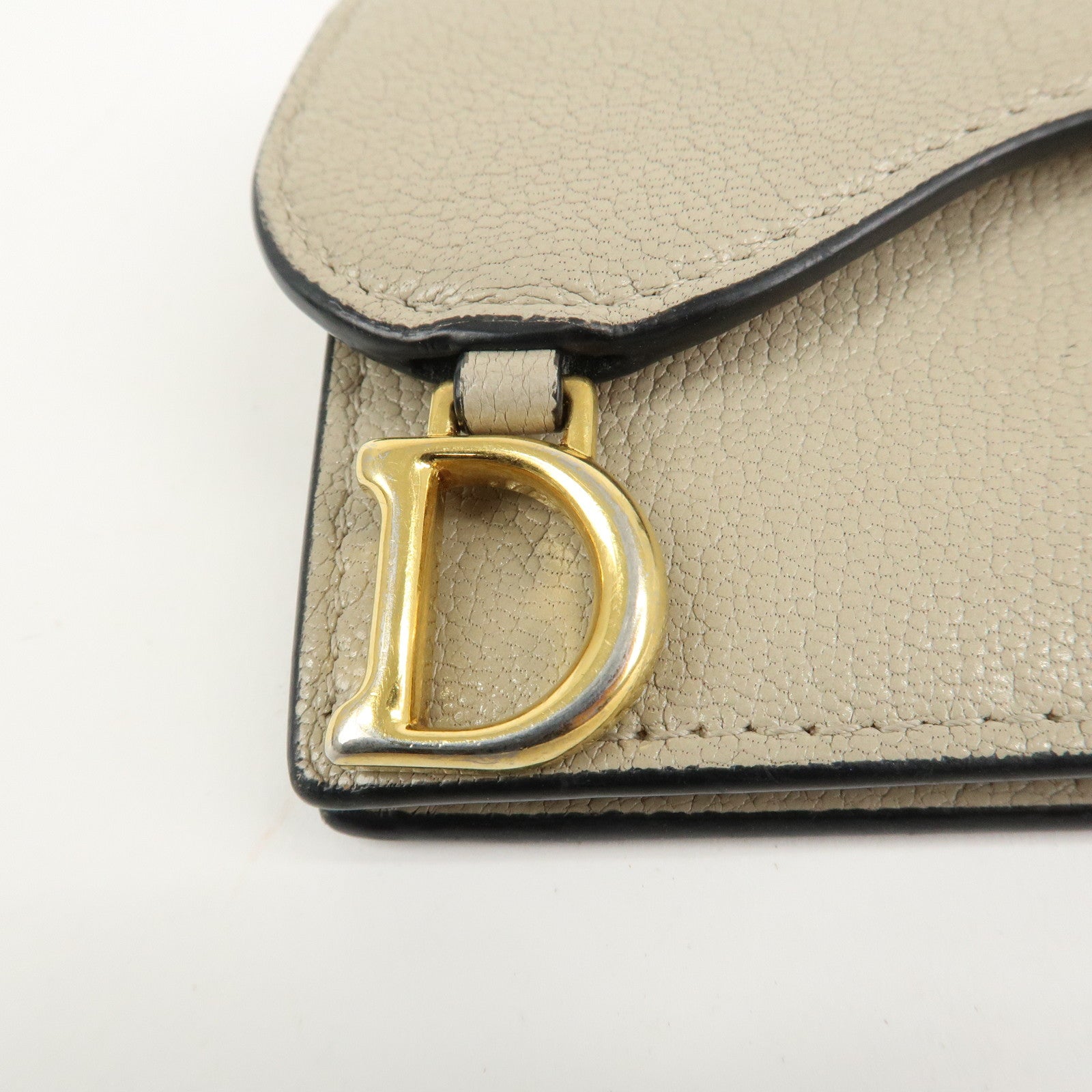 Christian Dior Leather Card Case Beige Gold HDW 44-MA-0248 Used