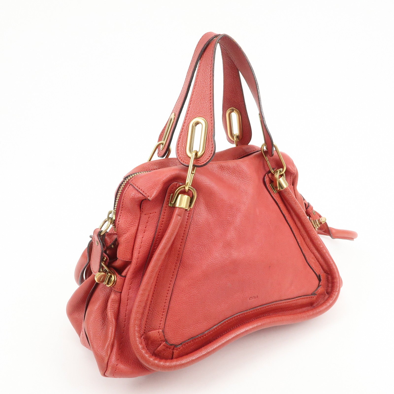 Chloe Paraty Leather 2Way Bag Shoulder Bag Hand Bag Red