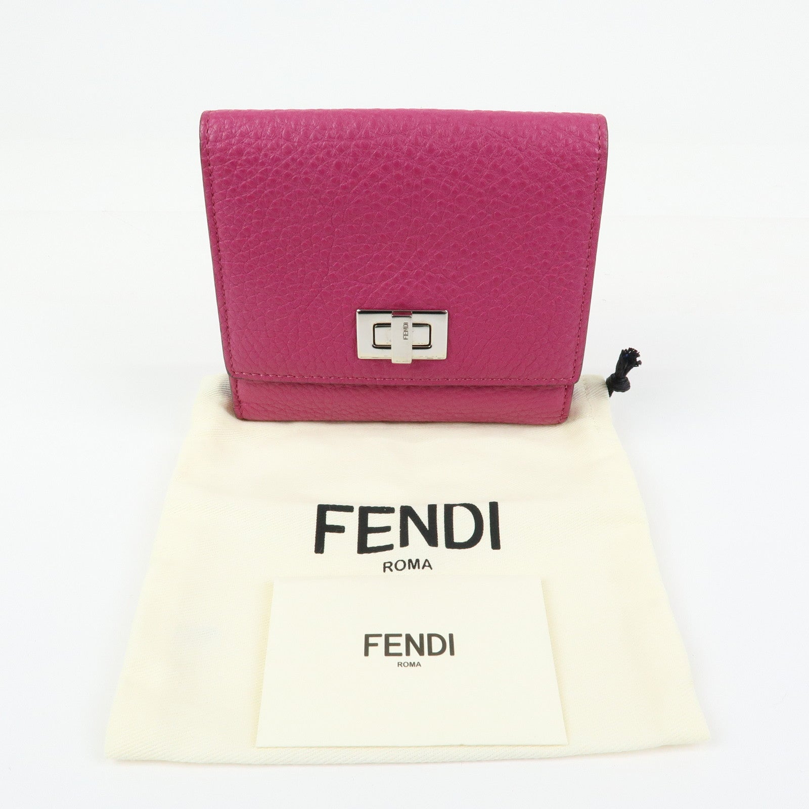 FENDI Peekaboo Leather Bi-fold Compact Wallet Pink 8M0438