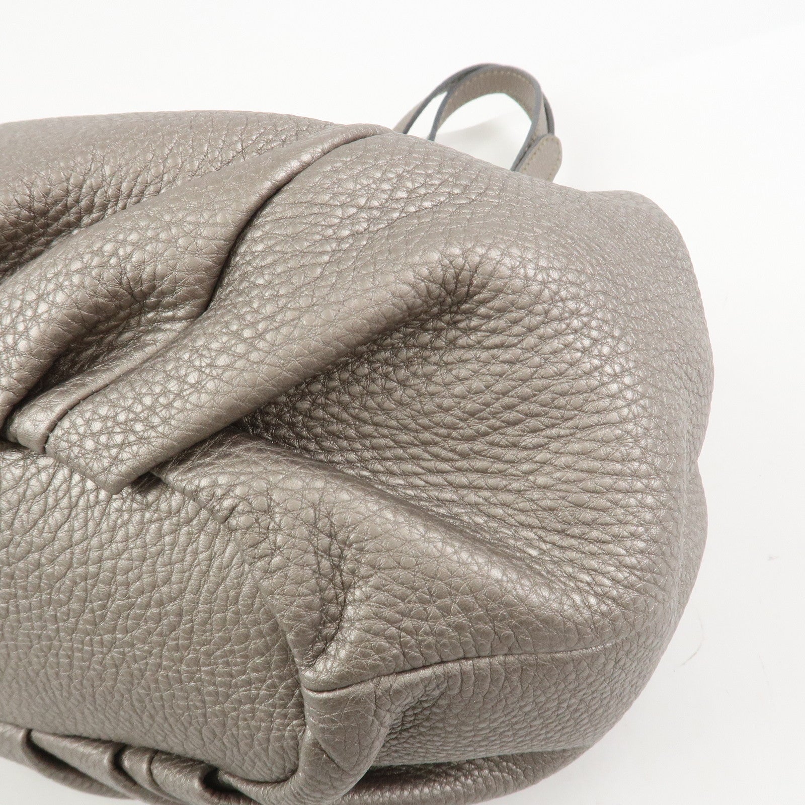 FENDI Selleria Leather Hand Bag Shoulder Bag Silver 8BR595