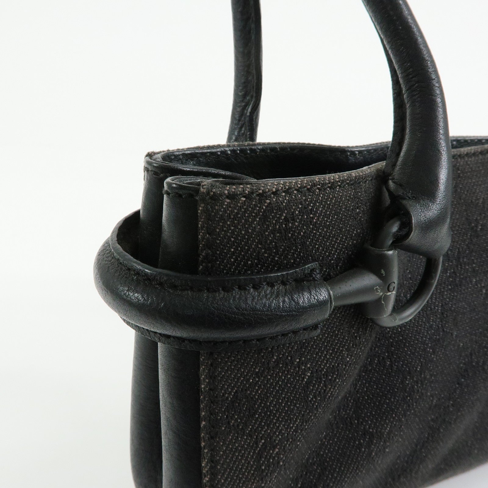 GUCCI GG Denim Leather Shoulder Bag Hand Bag Black 101345