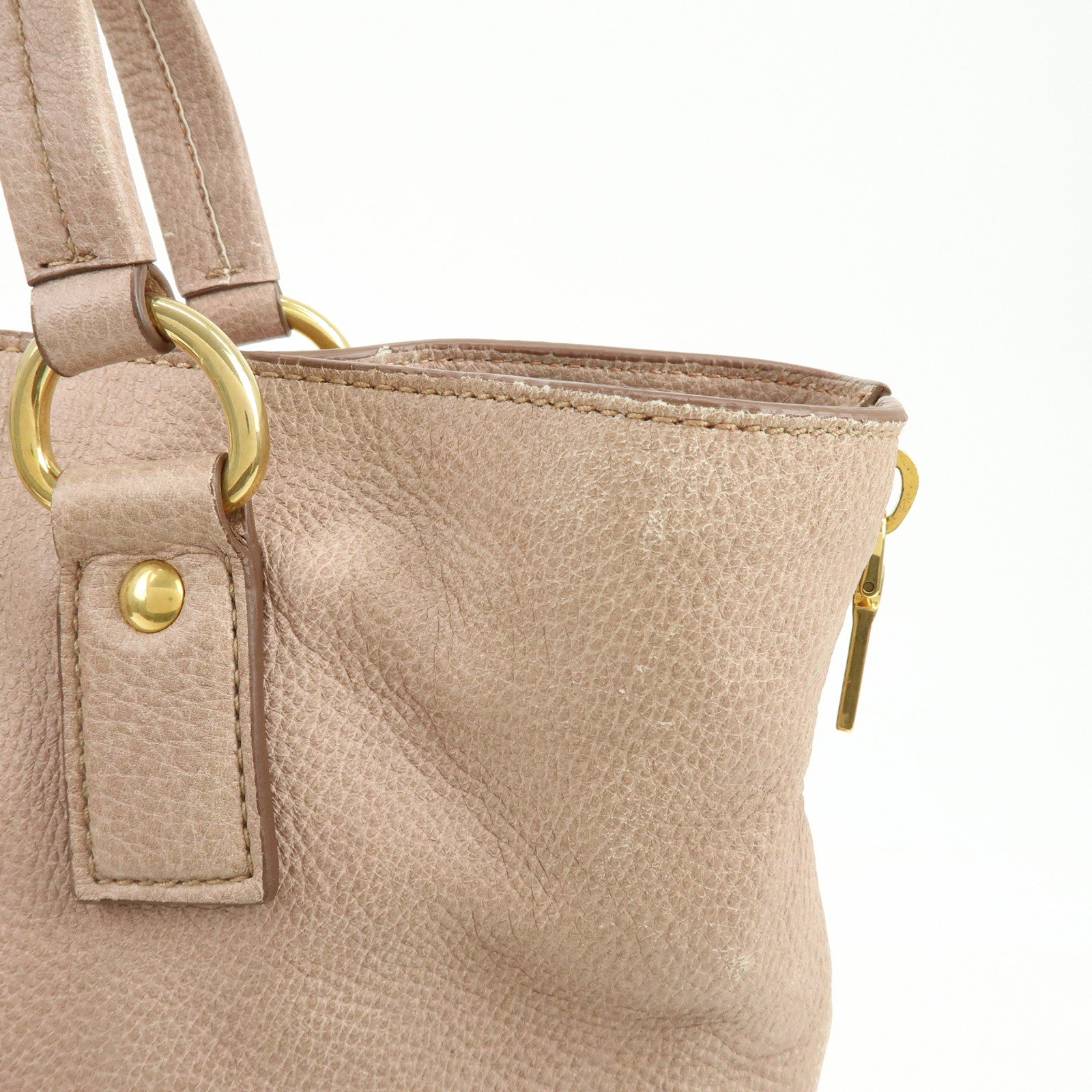 PRADA Logo Leather Tote Bag Shoulder Bag Pink