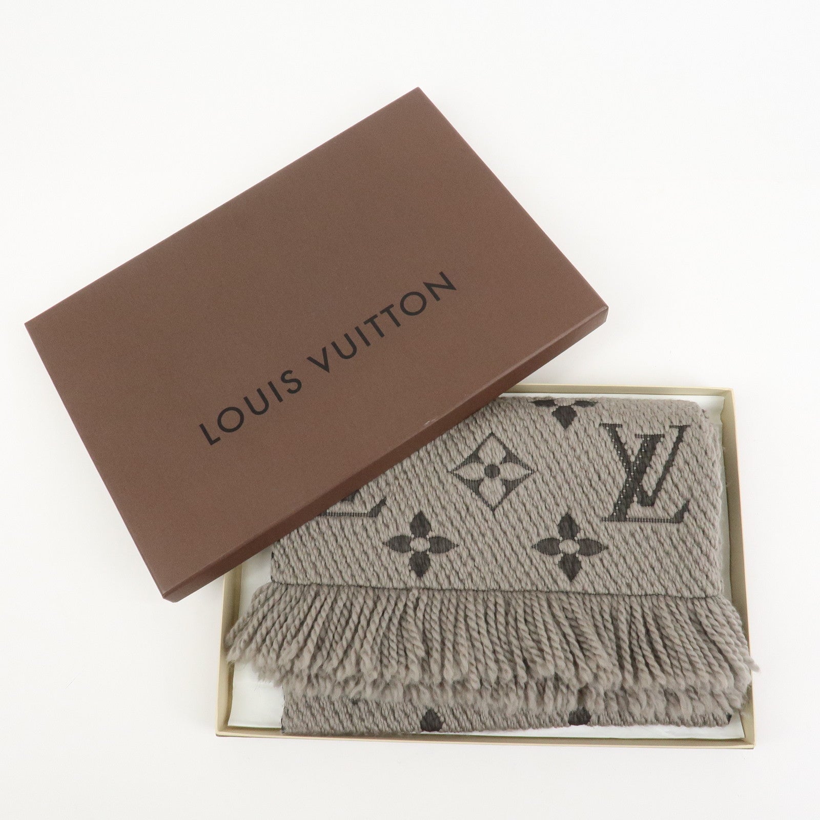 Louis Vuitton Echarpe Logomania Wool Silk Scarf Gray 413287