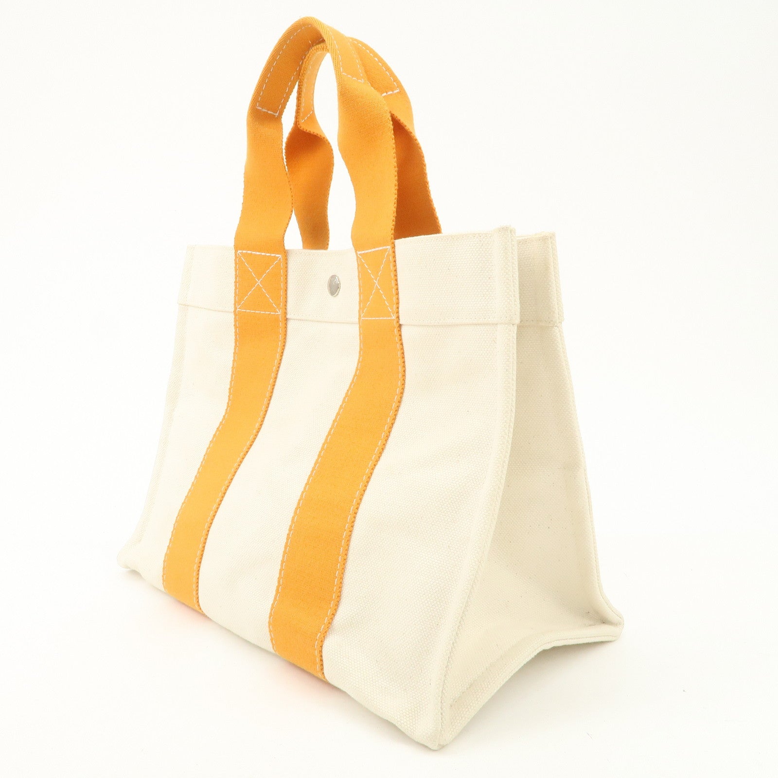 HERMES Bora Bora PM Canvas Tote Bag Hand Bag Ivory Orange Used
