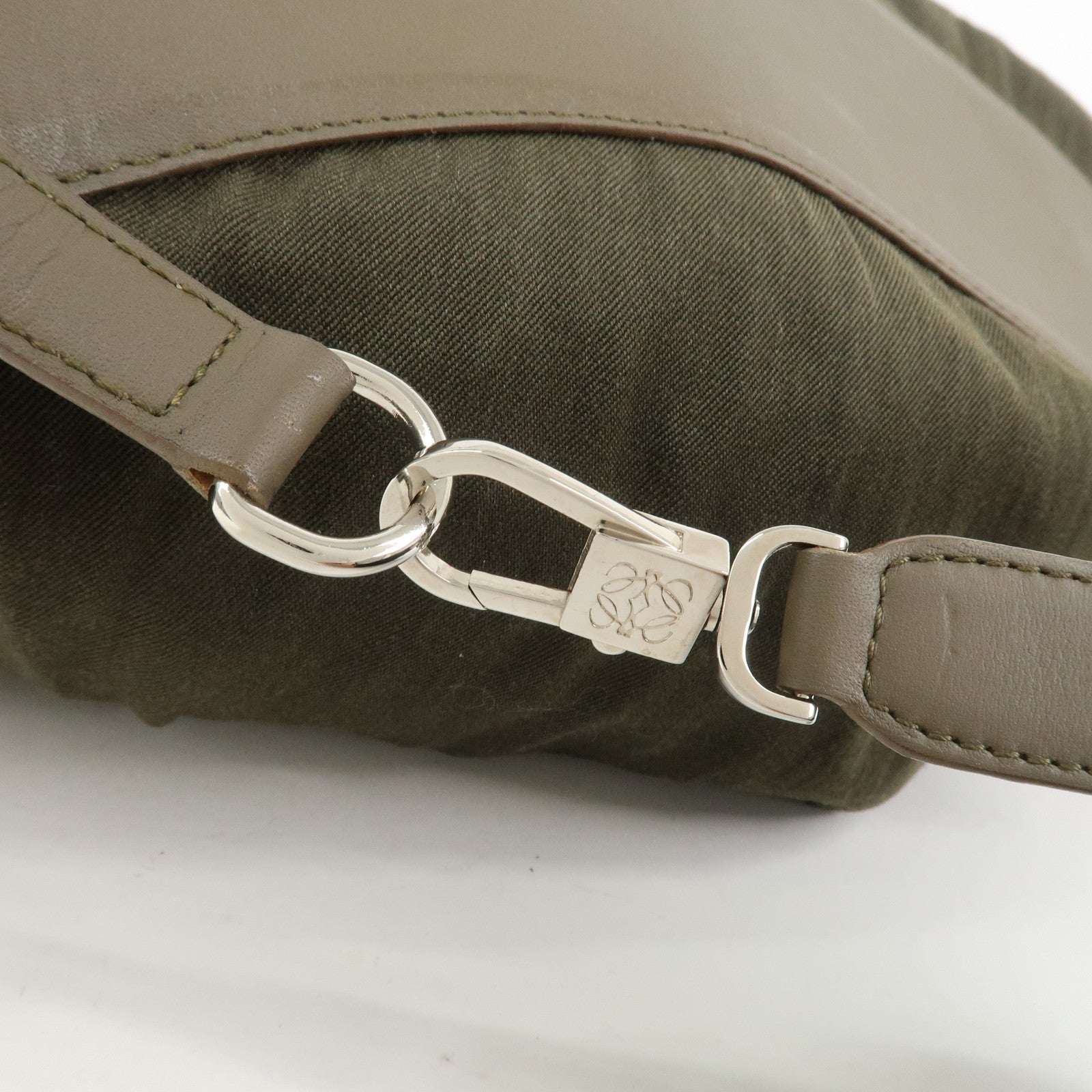 LOEWE Anagram Canvas Leather Backpack Rucksuck Khaki Brown