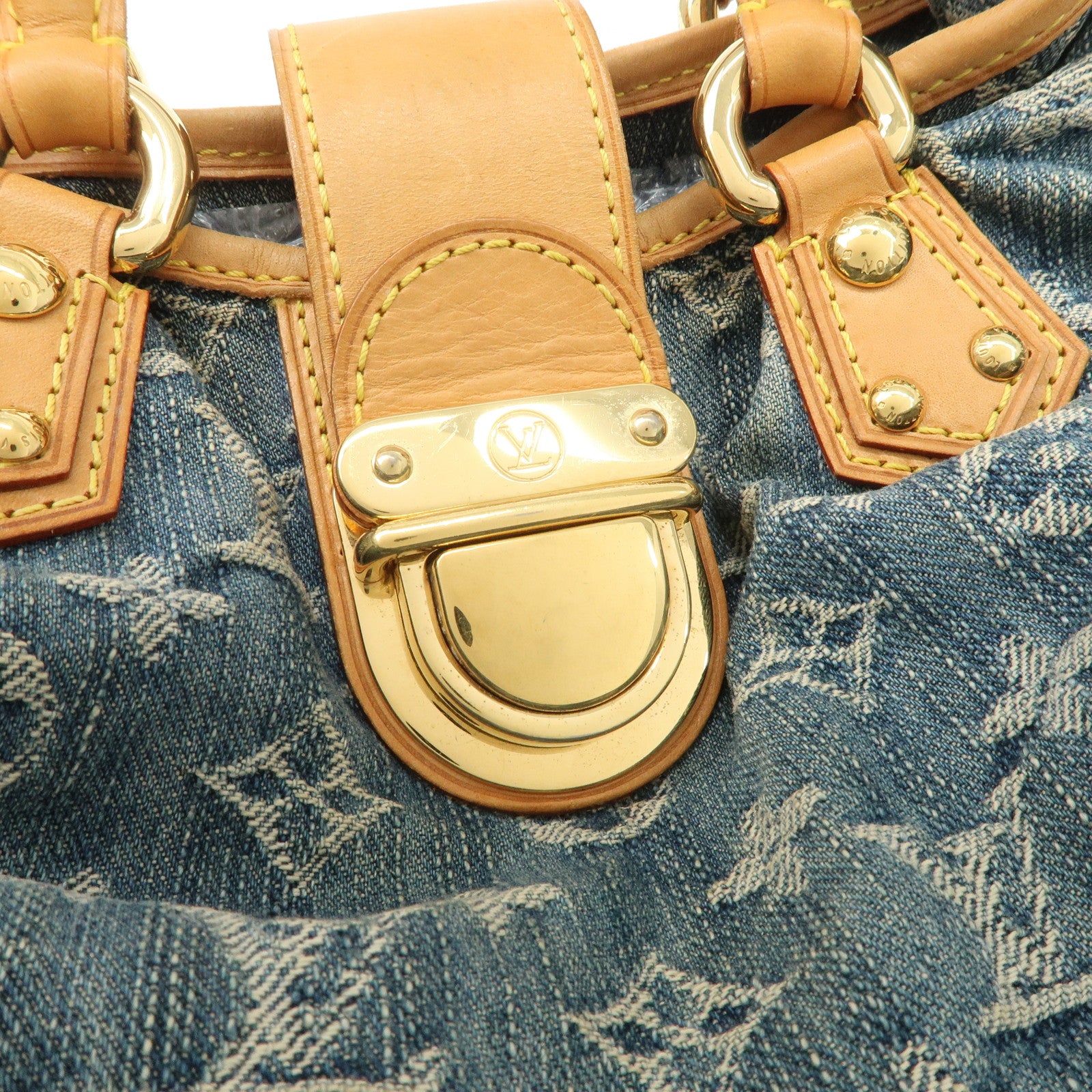 Louis Vuitton Monogram Denim Pleaty Hand Bag Blue M95020 Used