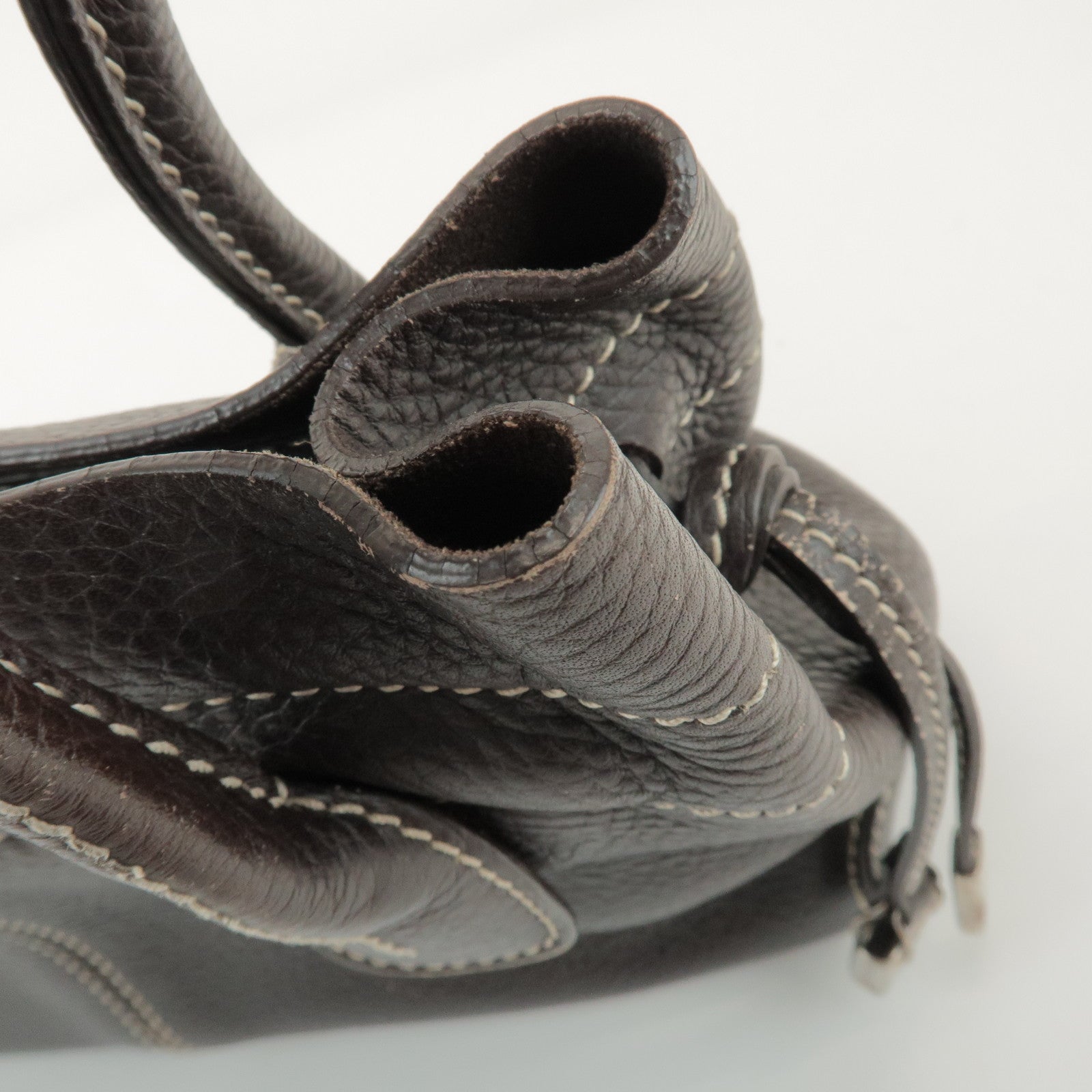 TOD'S Leather Shoulder Bag Hand Bag Dark Brown