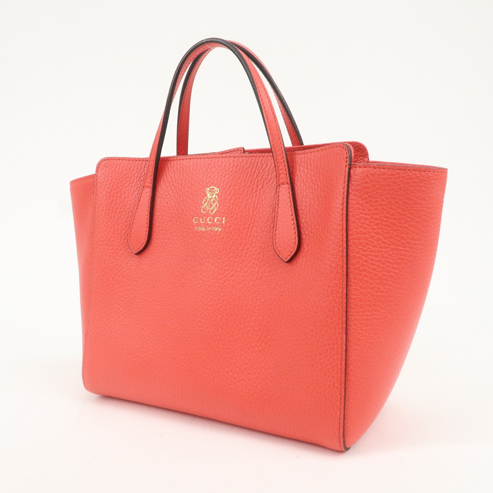 GUCCI Childrens Leather Swing Mini Tote Bag Teddy bear Coral 355640