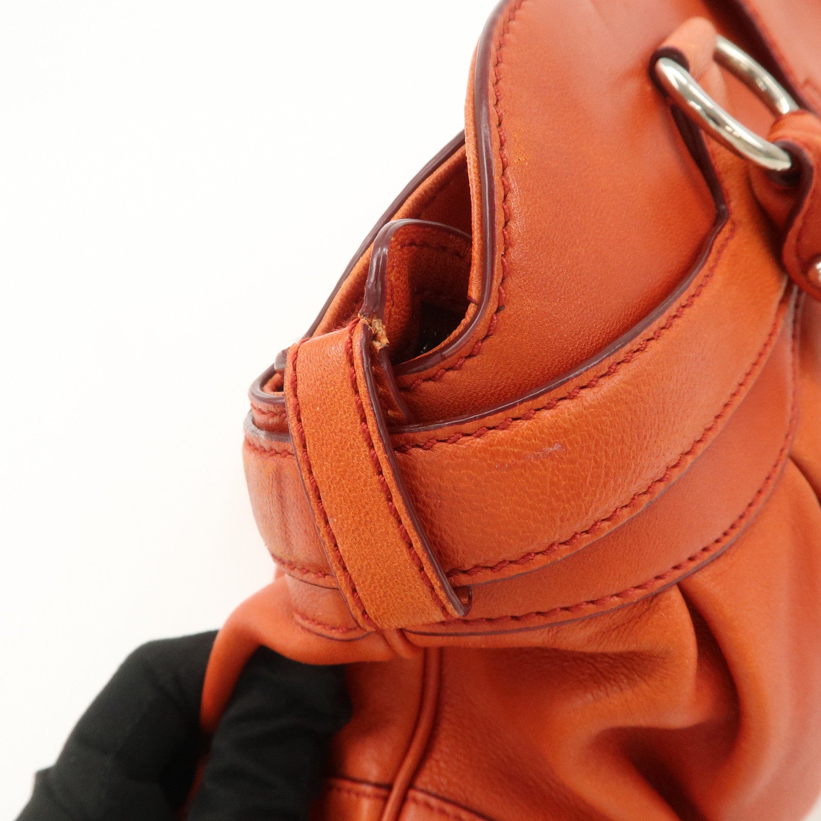 Ferragamo Gancini Gathered Shoulder Bag Hand Bag Orange