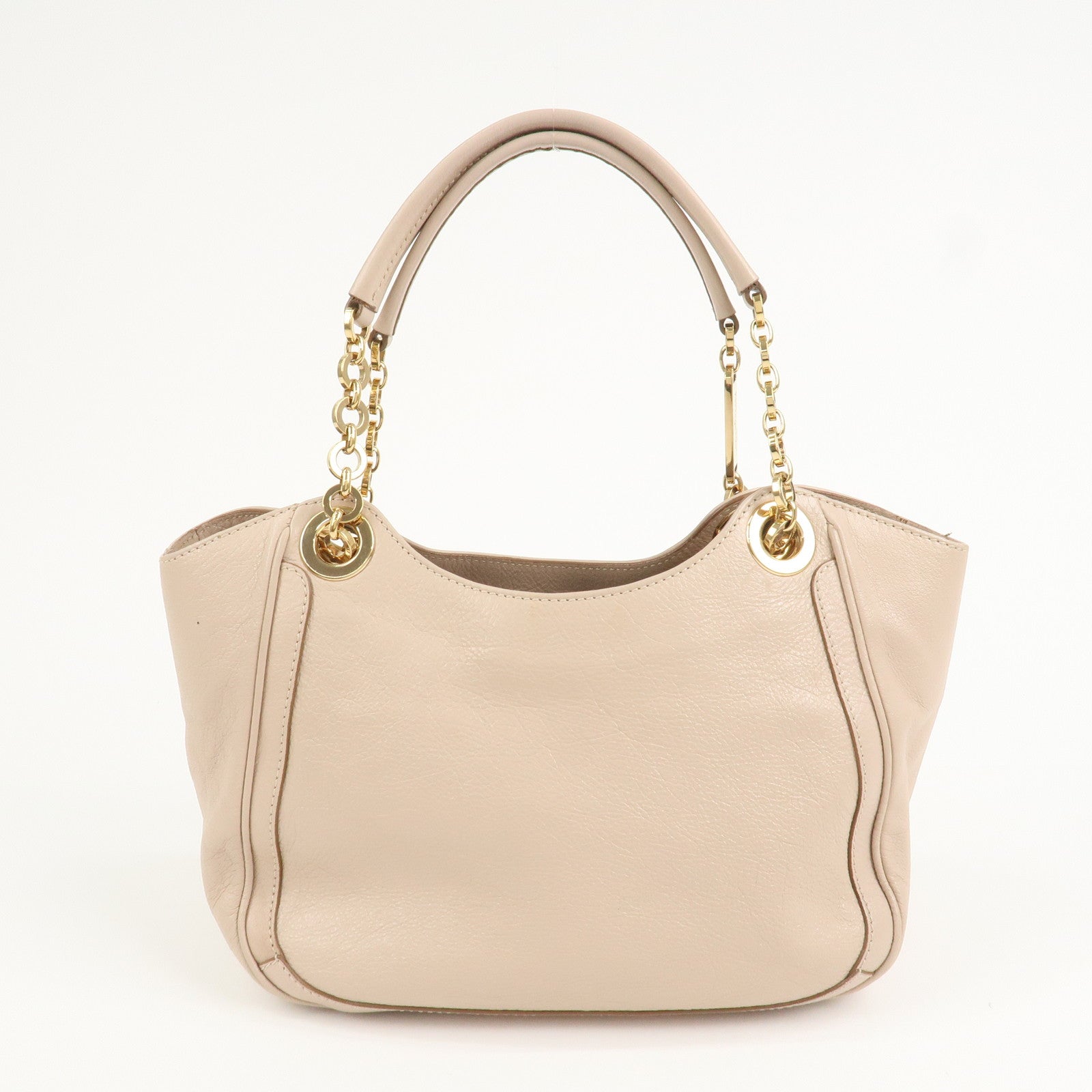 Ferragamo Leather Shoulder Bag Hand Bag Pink Beige Gold