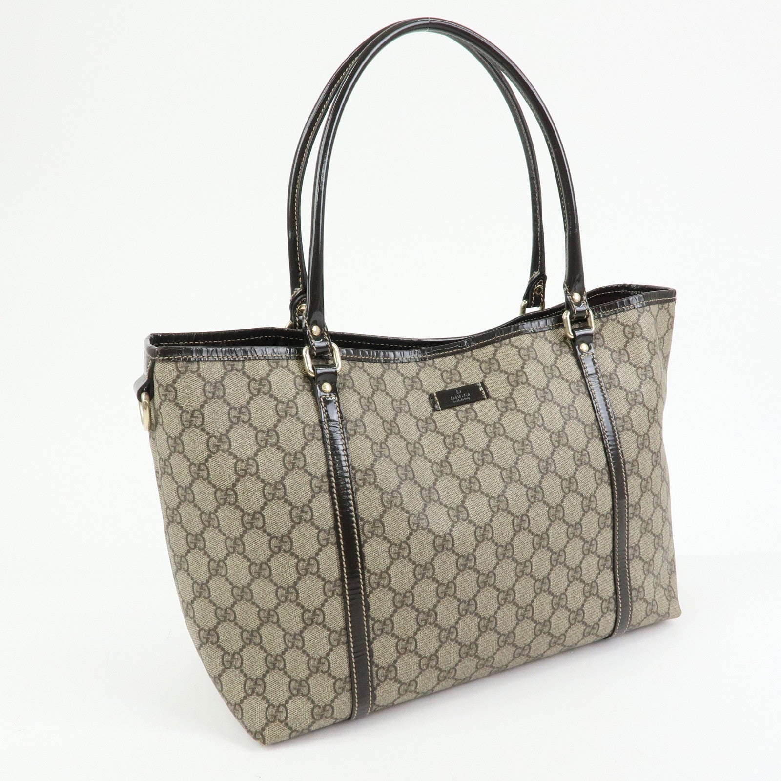 GUCCI GG Supreme Patent Leather Tote Bag Shoulder Bag Brown 197953