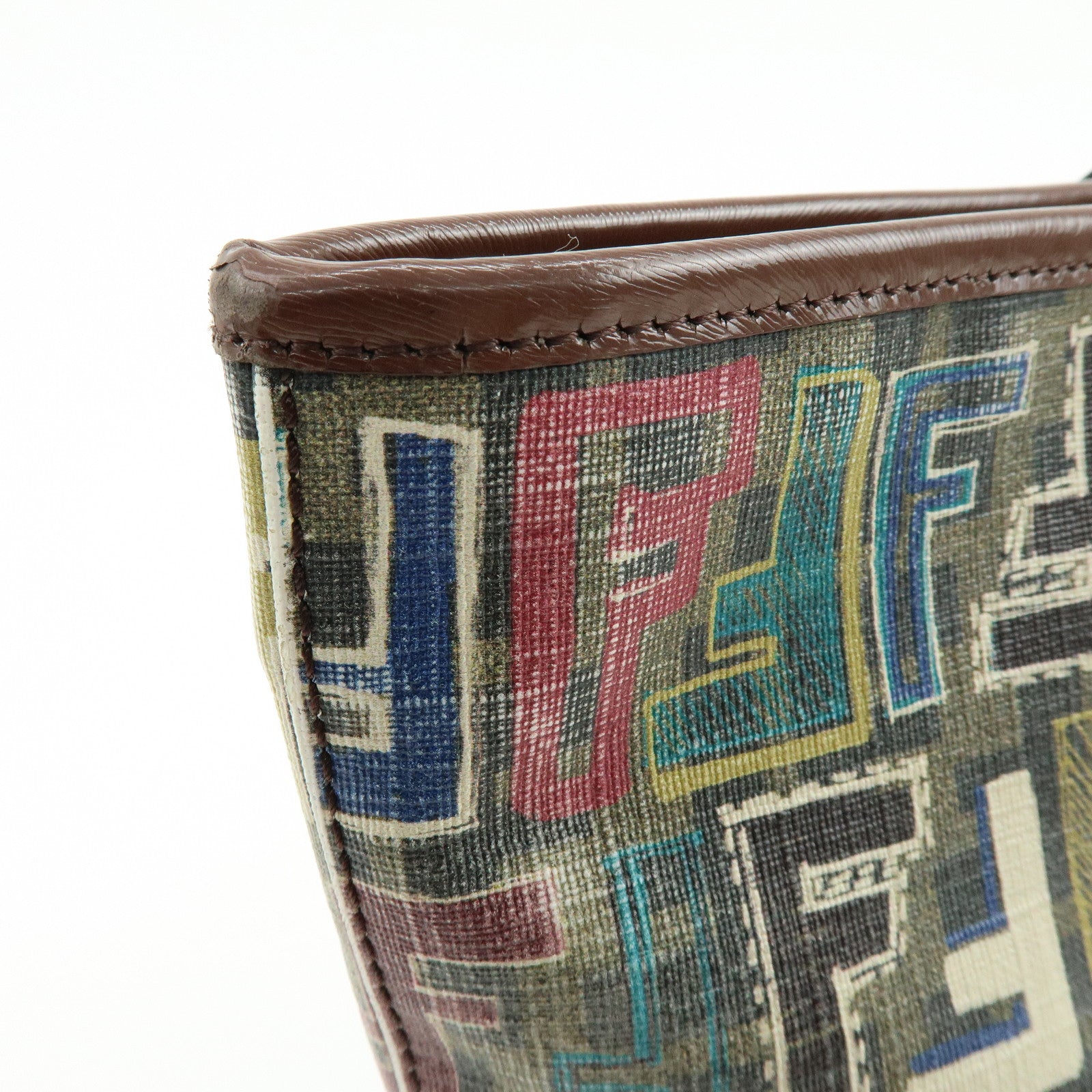 FENDI Zucca PVC Patent Leather Tote Bag Brown Multicolor 8BH185