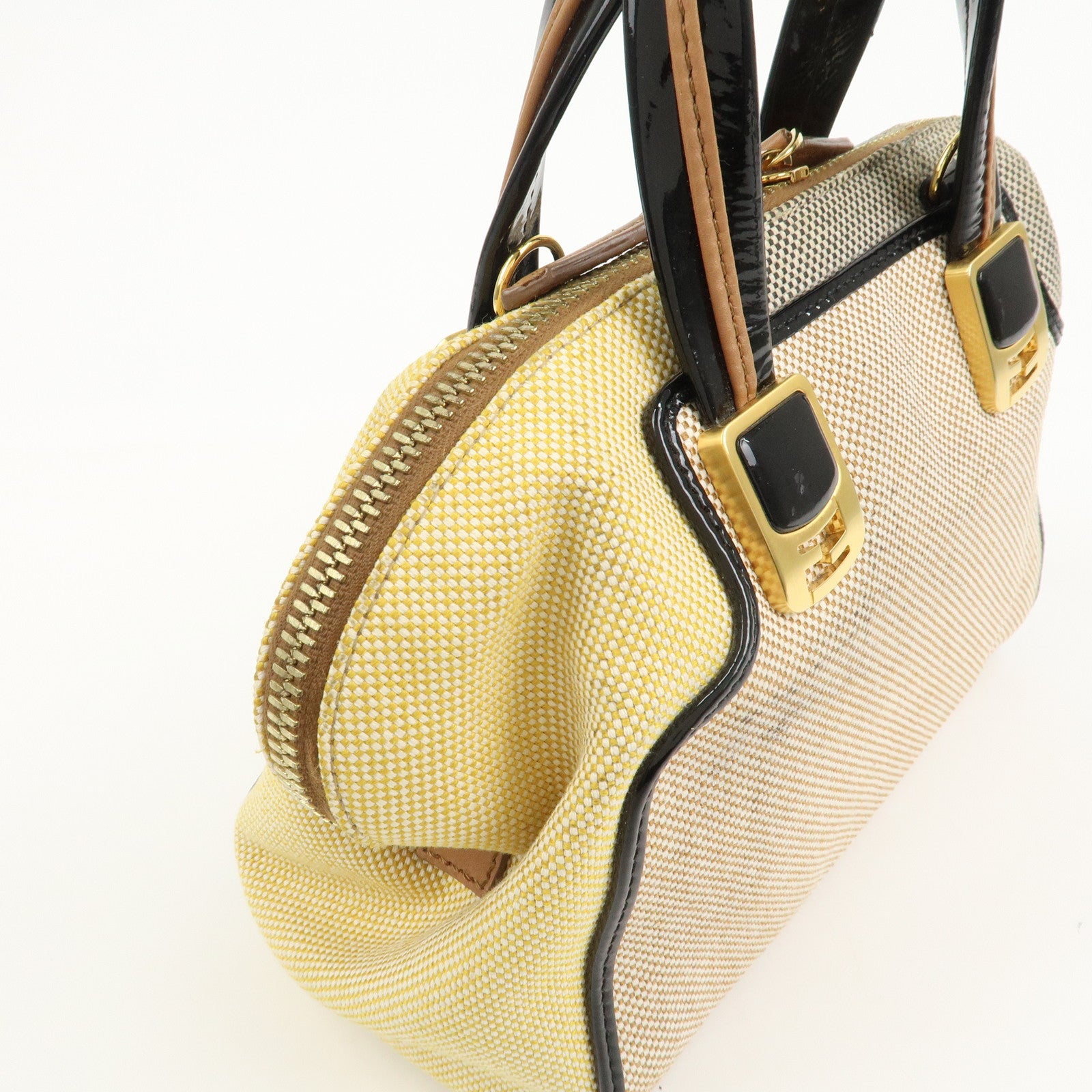 FENDI Chameleon Canvas Patent Leather 2Way Hand Bag Beige 8BL117