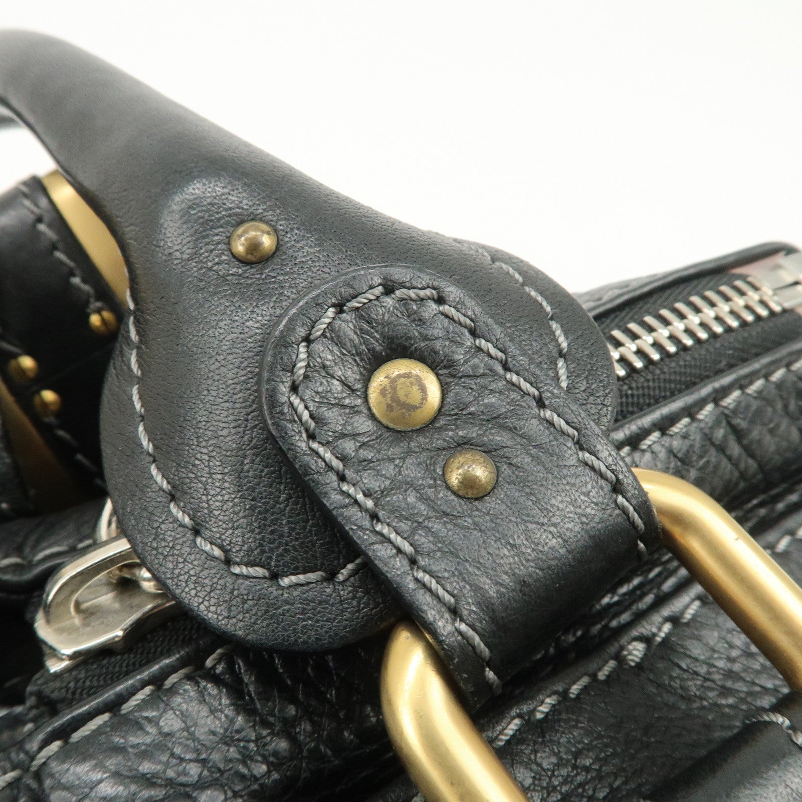 Chloe Paddington Leather Hand Bag Shoulder Bag Black Gold