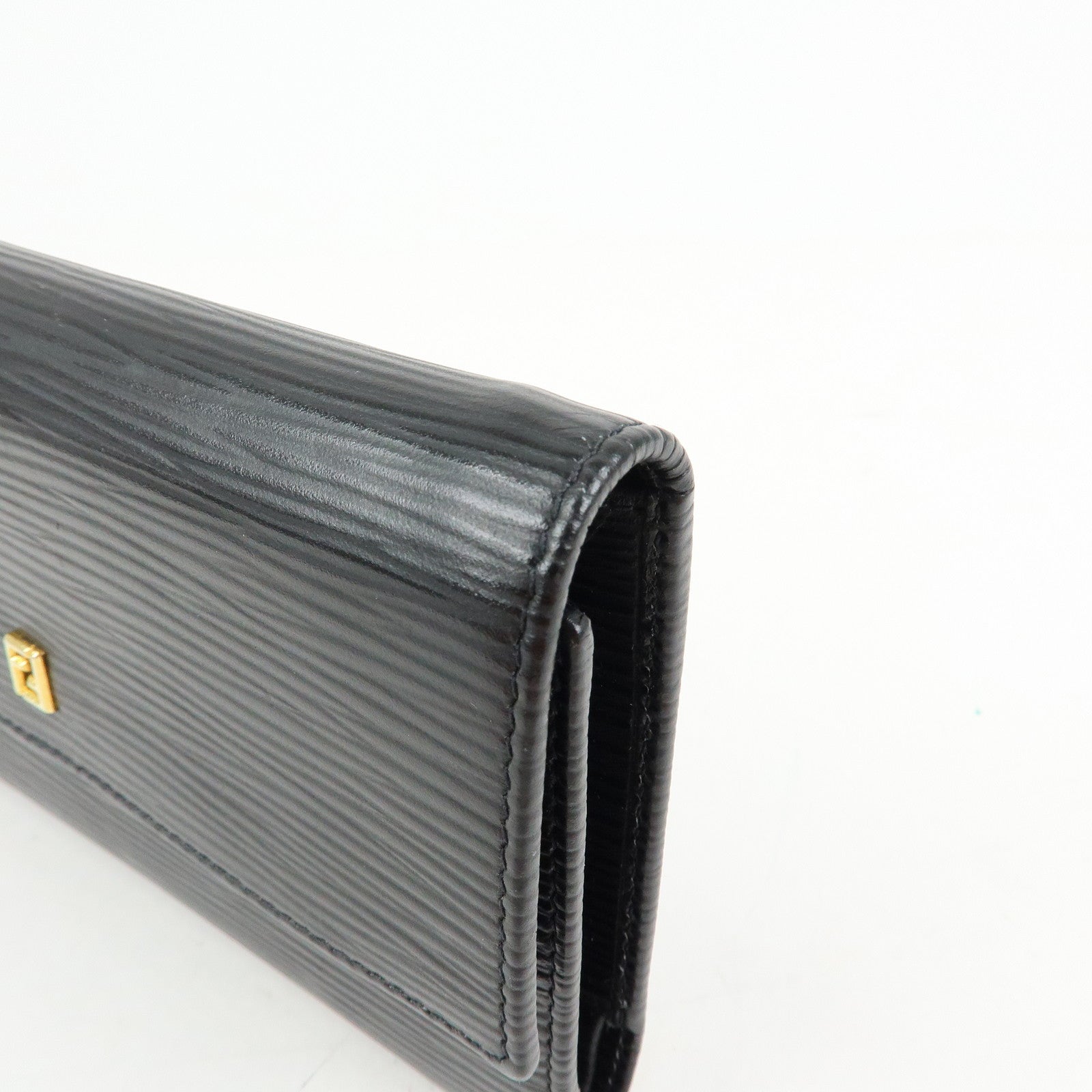 FENDI Embossed Leather Long Flap Wallet Black 30858