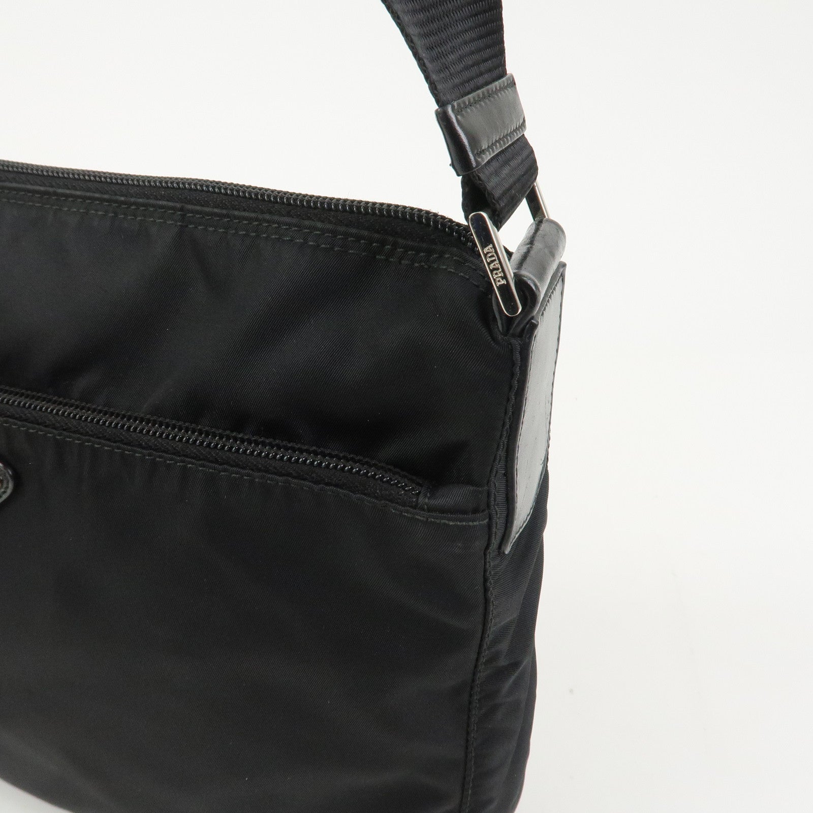 PRADA Triangle Logo Nylon Shoulder Bag Crossbody Bag Black 1BC421