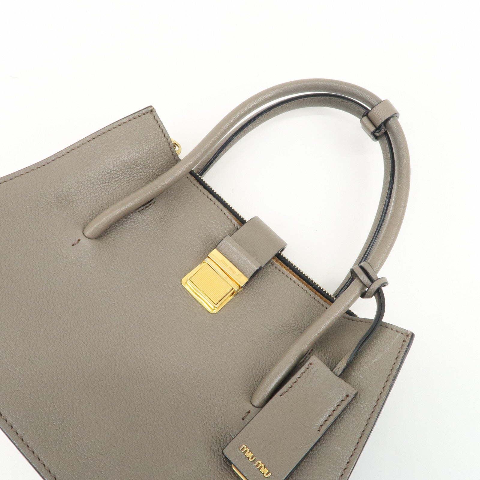 MIU MIU Logo Leather 2Way Bag Hand Bag Shoulder Bag Gray RN1104
