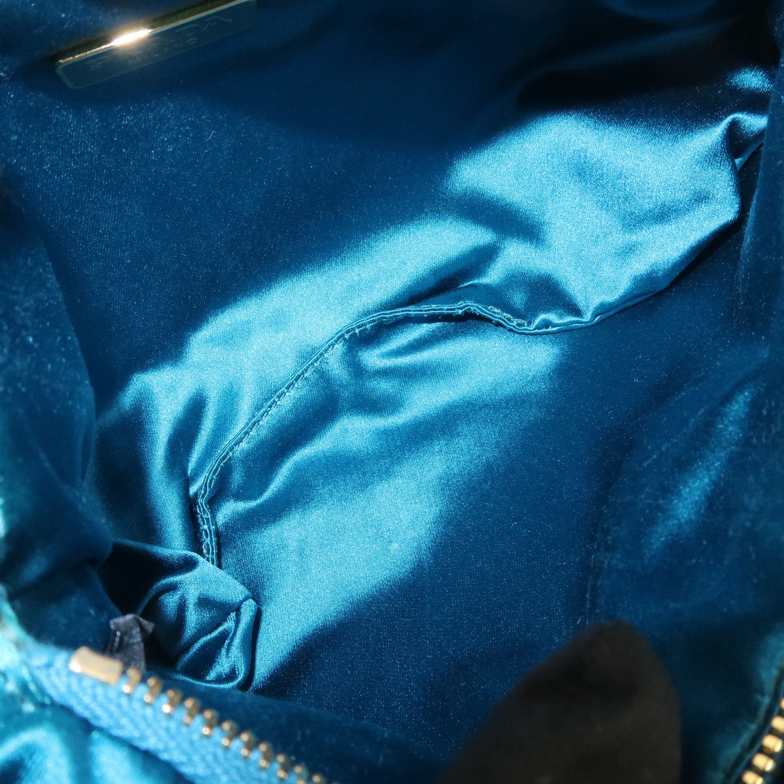PRADA Satin Cosmetic Pouch Mini Hand Bag Blue 1N1662 Used
