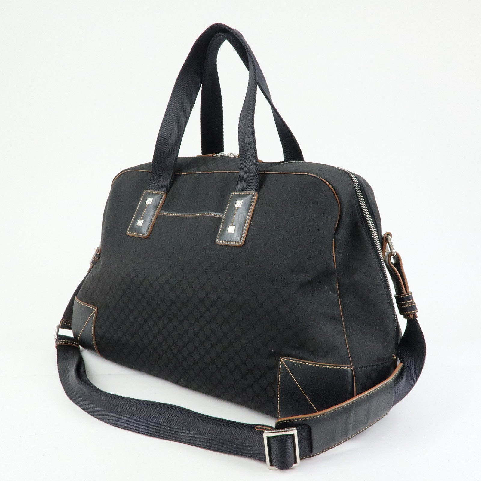 CELINE Macadam Canvas Leather Boston Bag Hand Bag Black