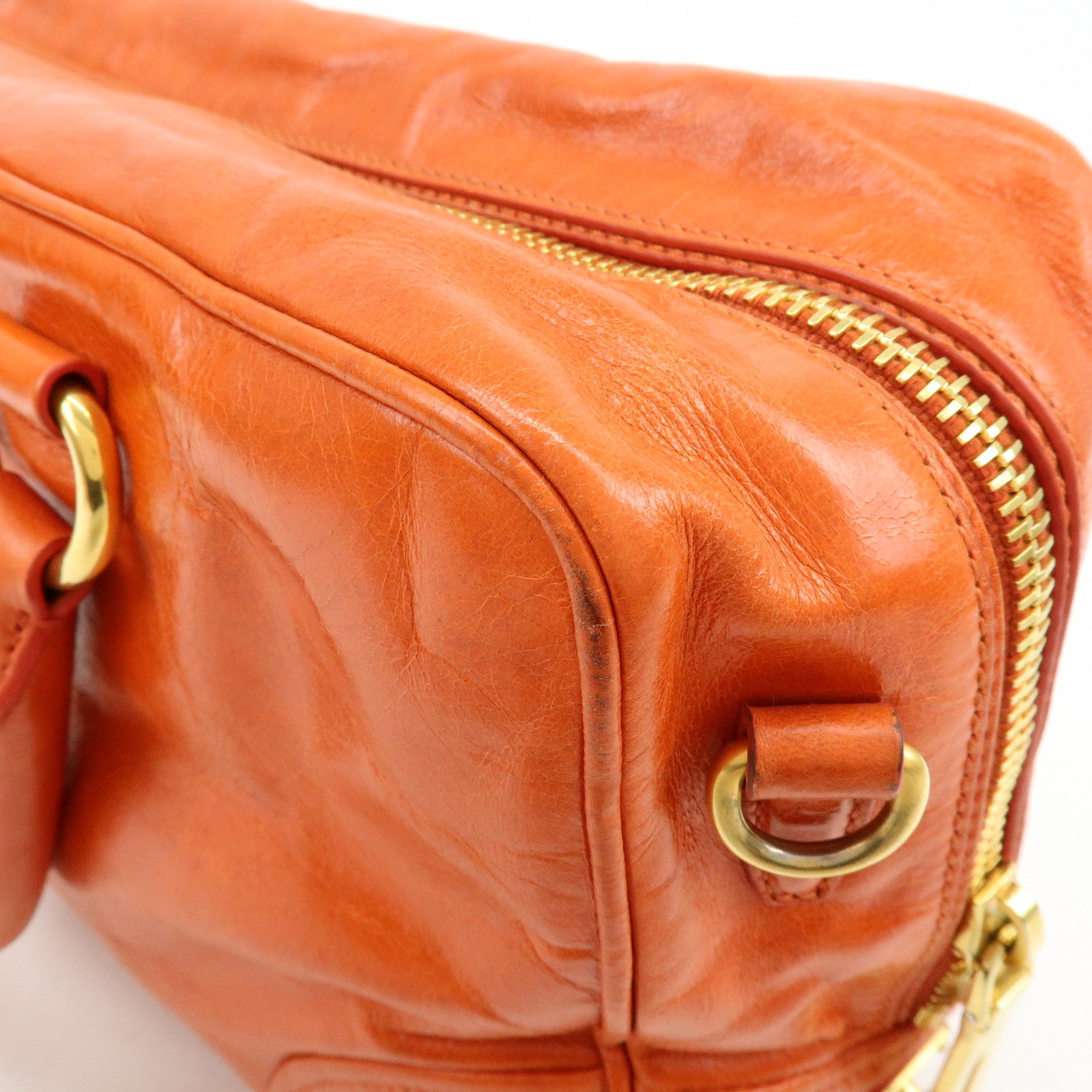 PRADA Logo Leather Boston Bag Hand Bag Shoulder Bag Orange BL0821