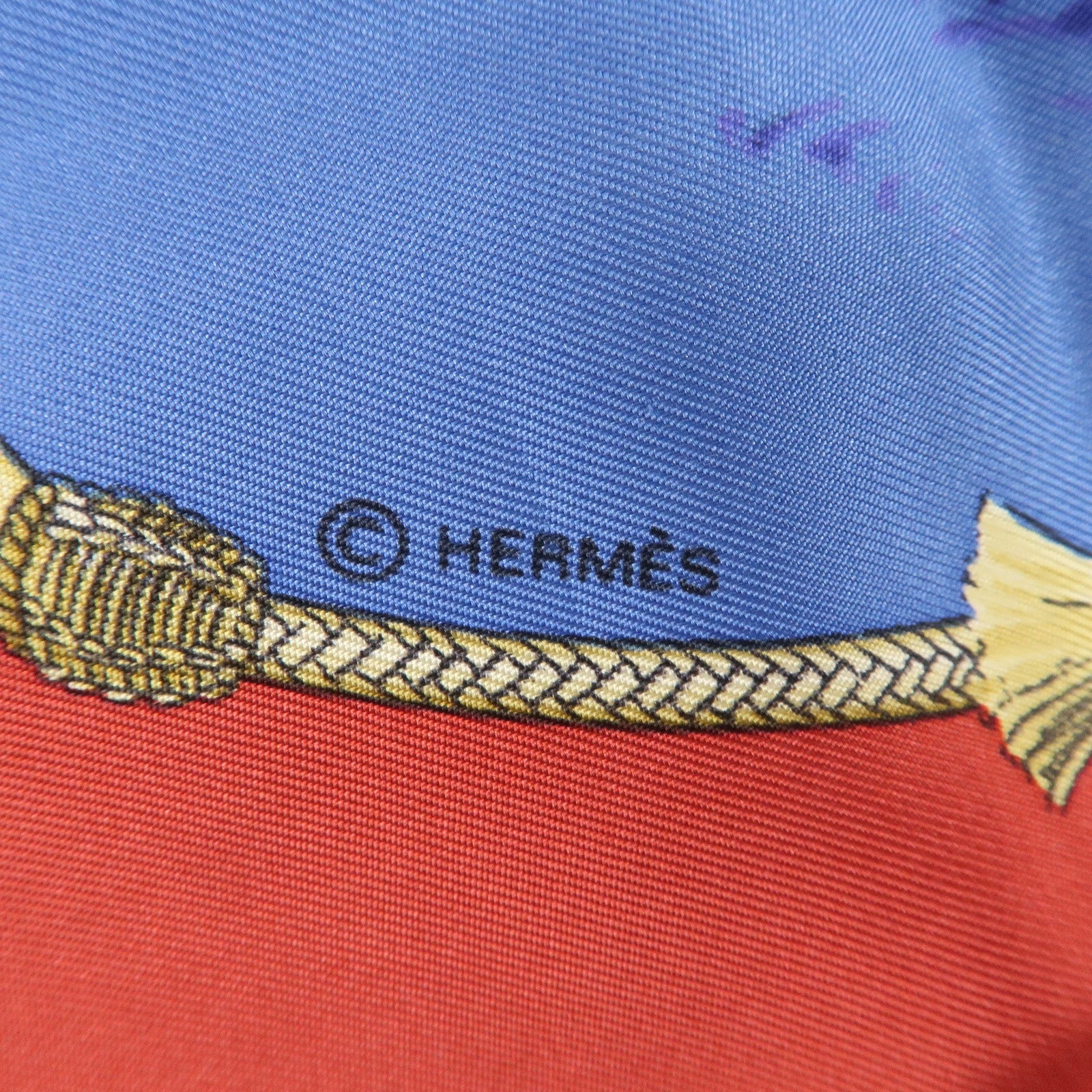 HERMES Carre 90 Silk 100% Scarf Pampa Blue Red