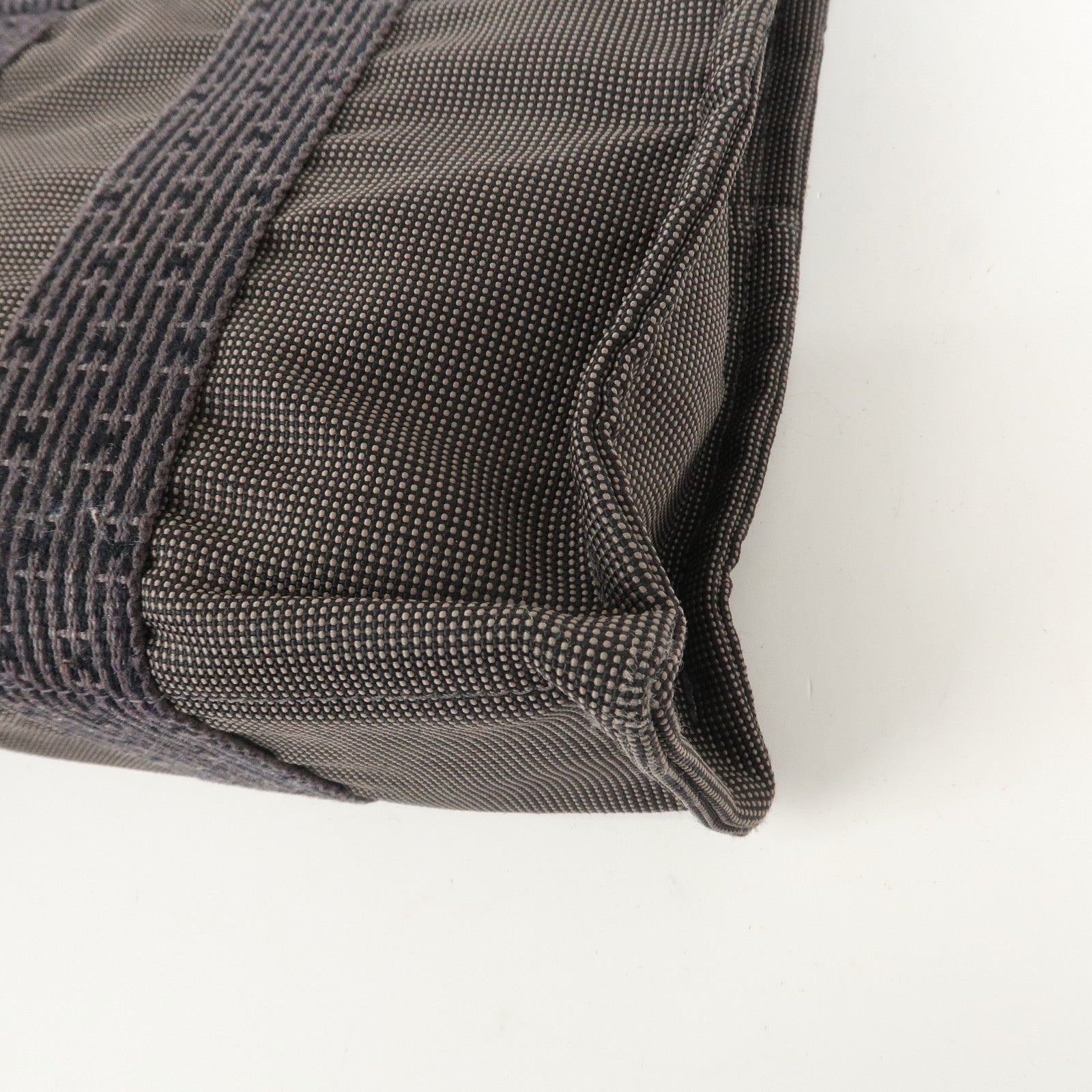 HERMES Herline PM Nylon Canvas Tote Bag Hand Bag Black