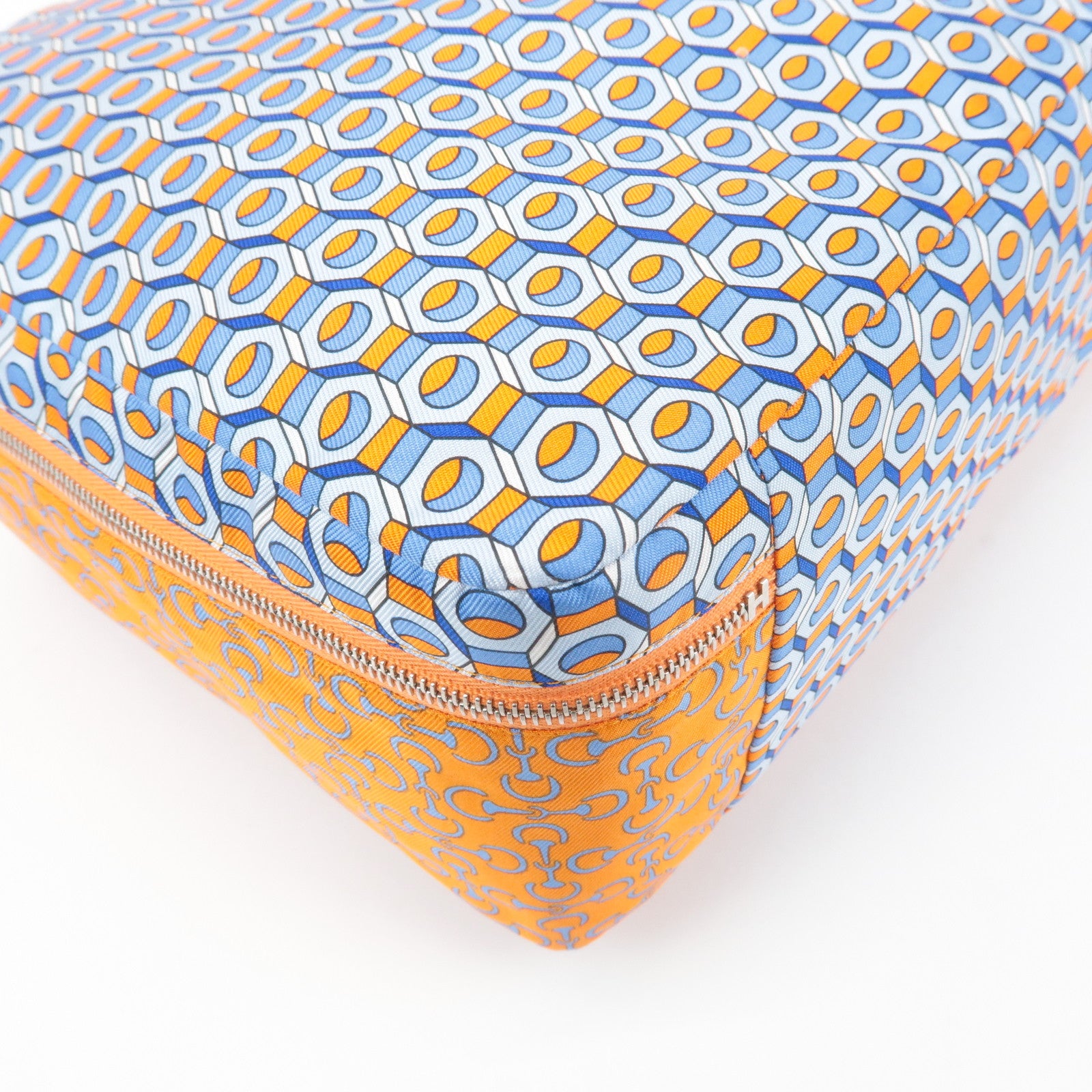 HERMES Eau des Voyages PM Silk Pouch Orange Blue Used