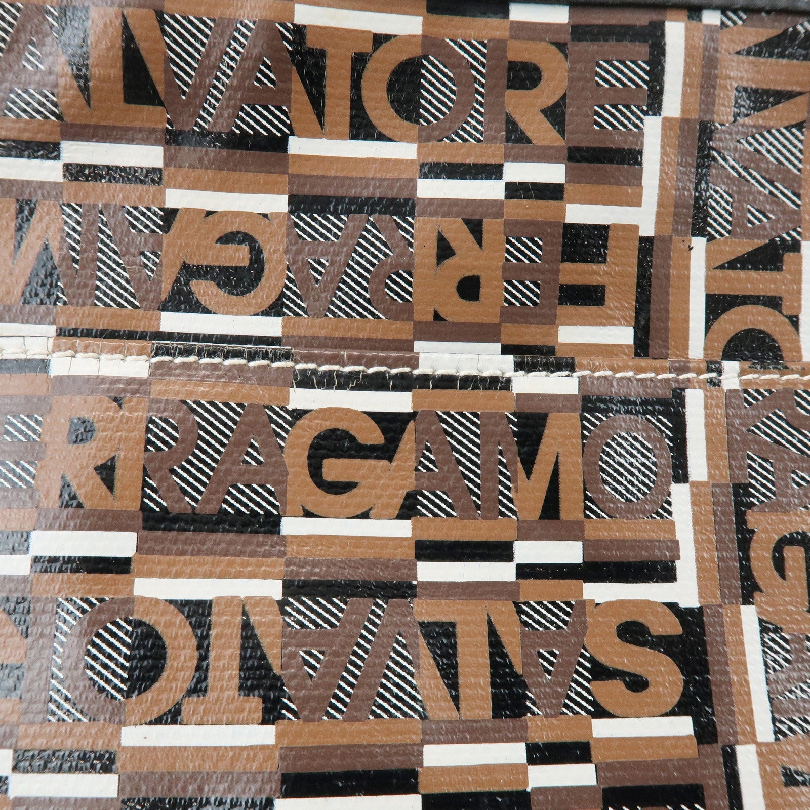 Ferragamo Logo PVC Leather Shoulder Crossbody Bag Brown Black