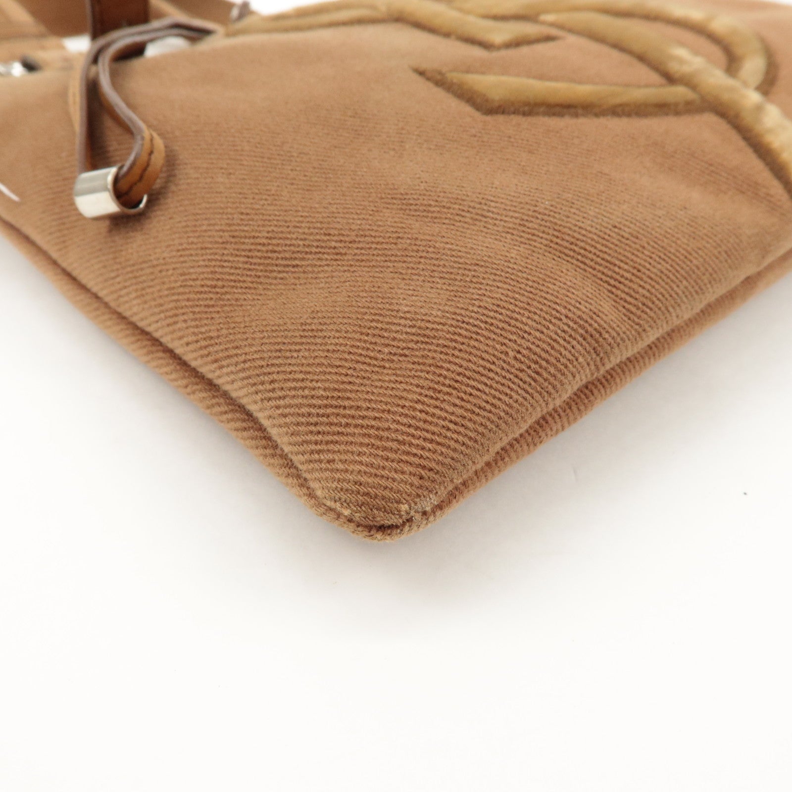 SAINT LAURENT Kahara Leather Canvas Velour Tote Bag Brown Used