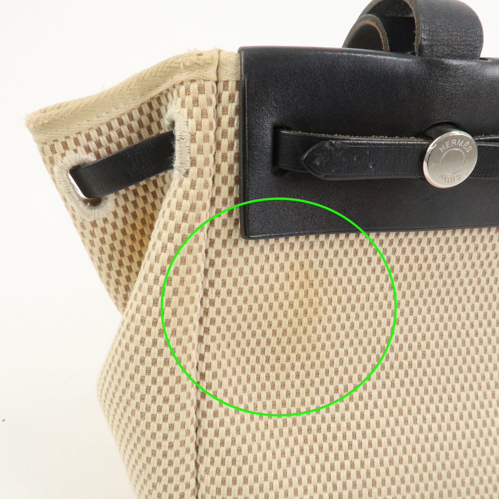 HERMES Herline Cabas PM Toile GM Canvas Leather Hand Bag □H Stamped