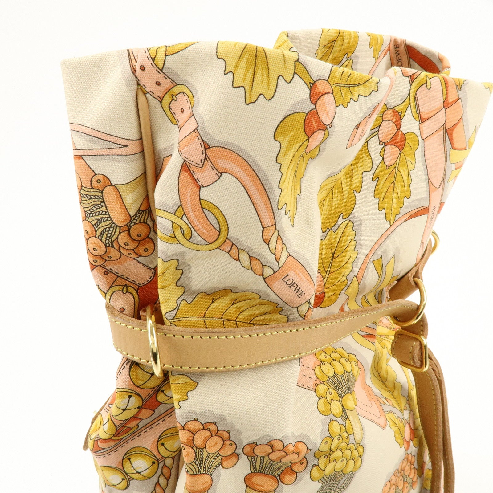 LOEWE Scarf Design Canvas Leather Shoulder Bag Beige Pink